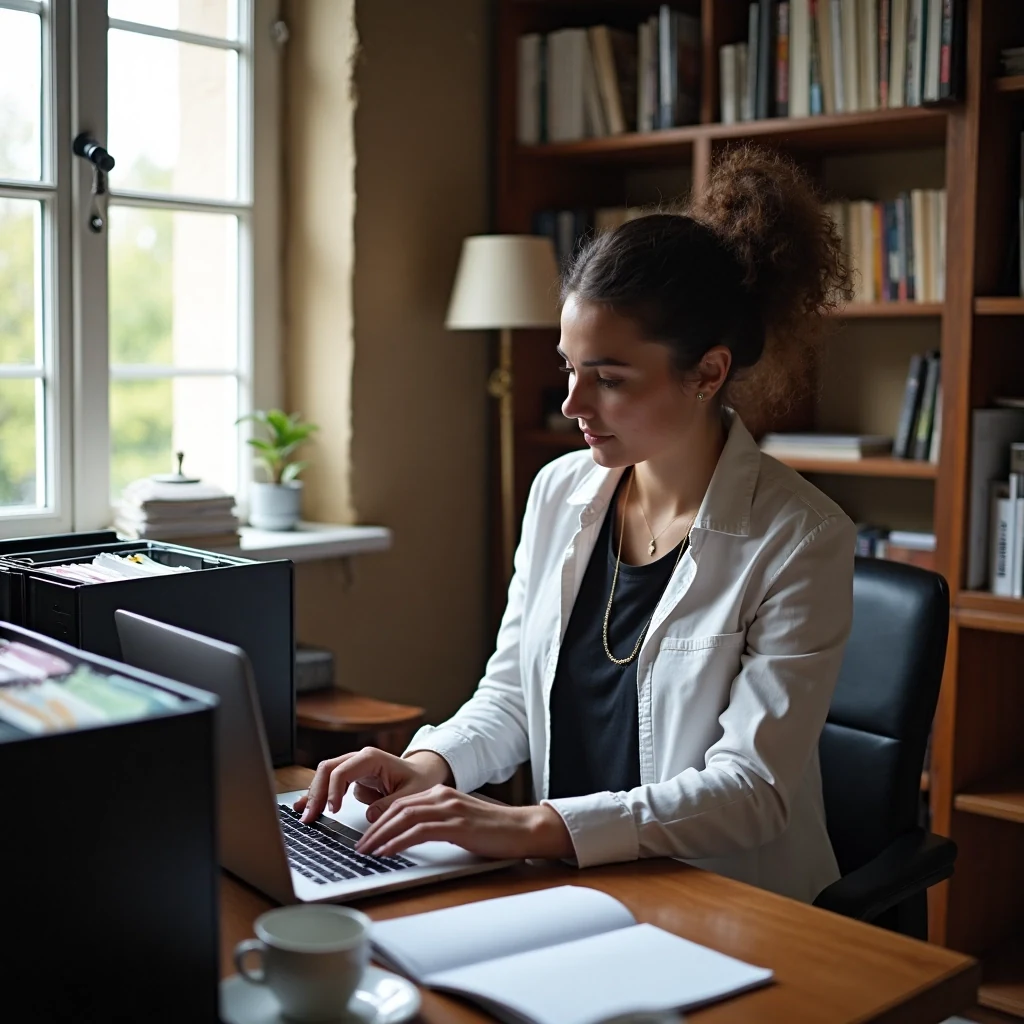 Personne classant des documents dans un classeur