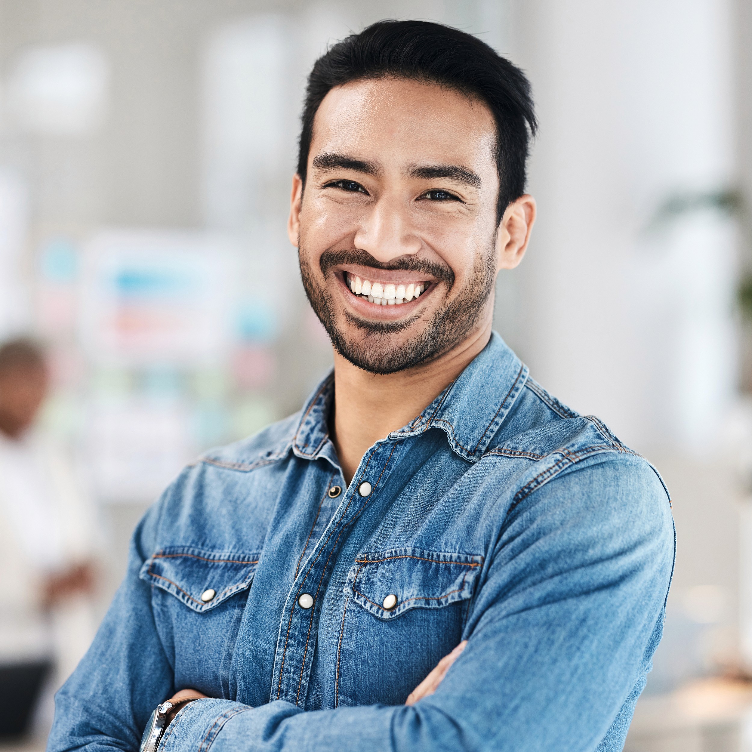 a happy person smiling