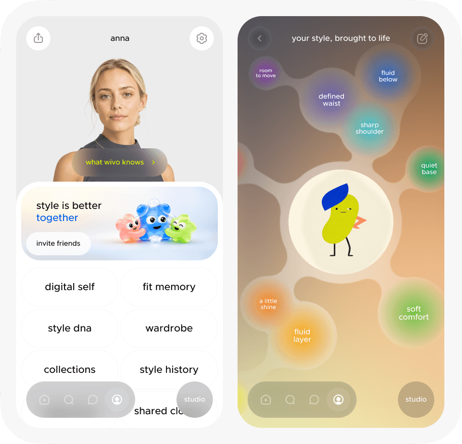 profile with wardrobe sections and a style map of tags
