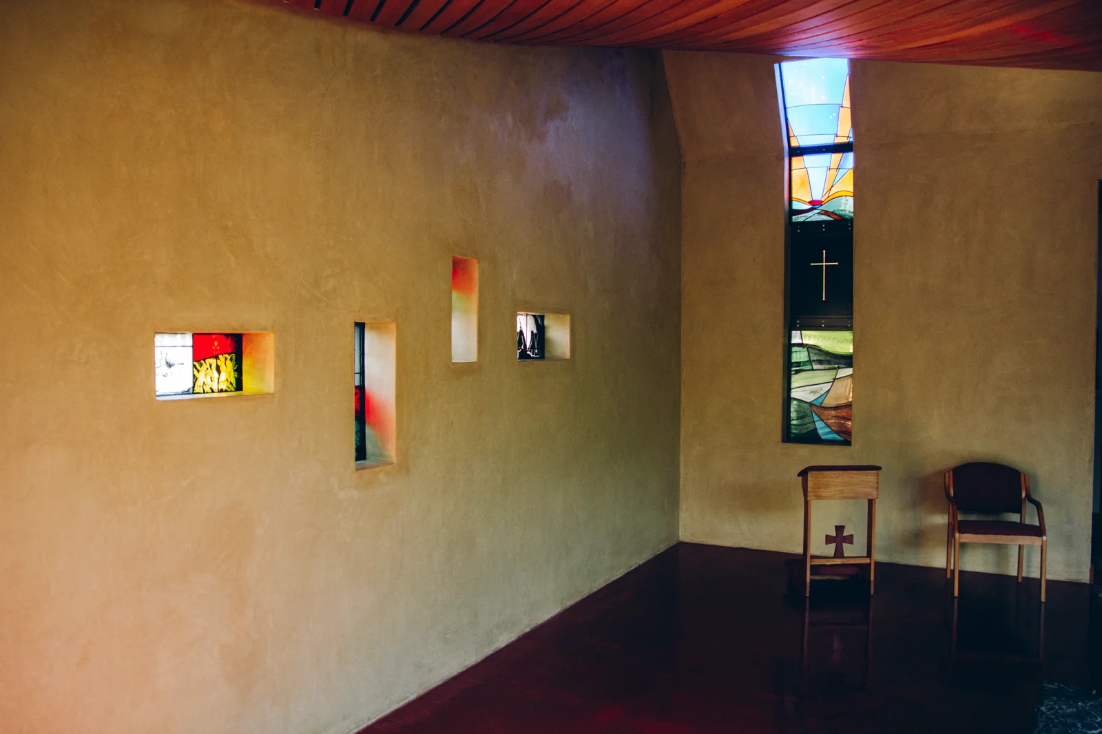 Chapel interior with stained glass windows