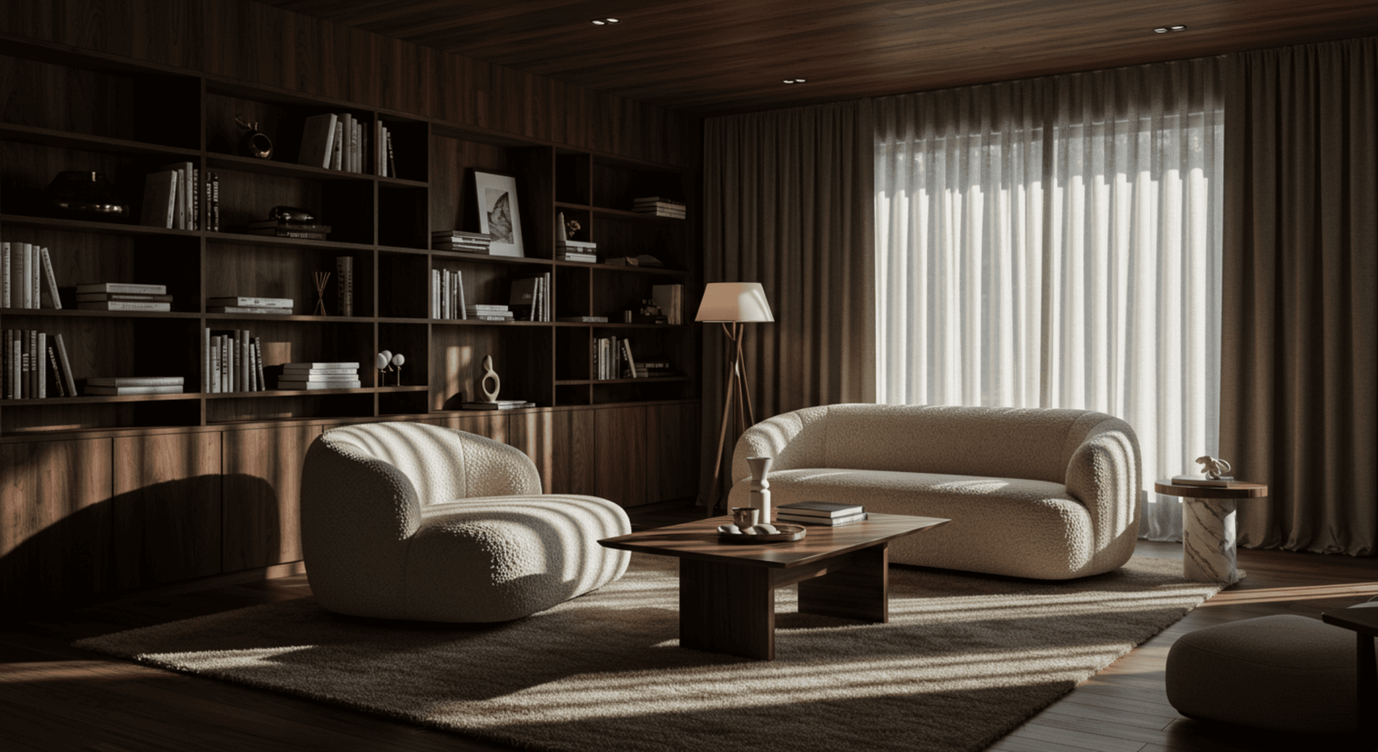 A studio space showcasing large window and contemporary design elements
