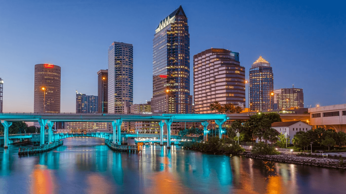 Tampa skyline with a bridge illuminated