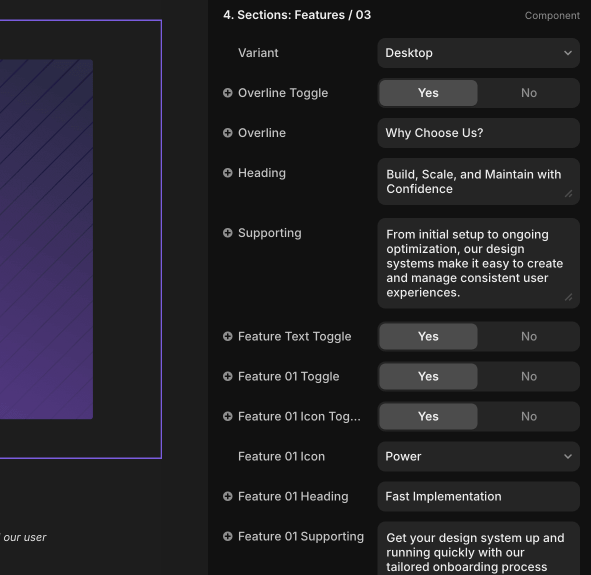 Variables in Simple Frames wireframing system.