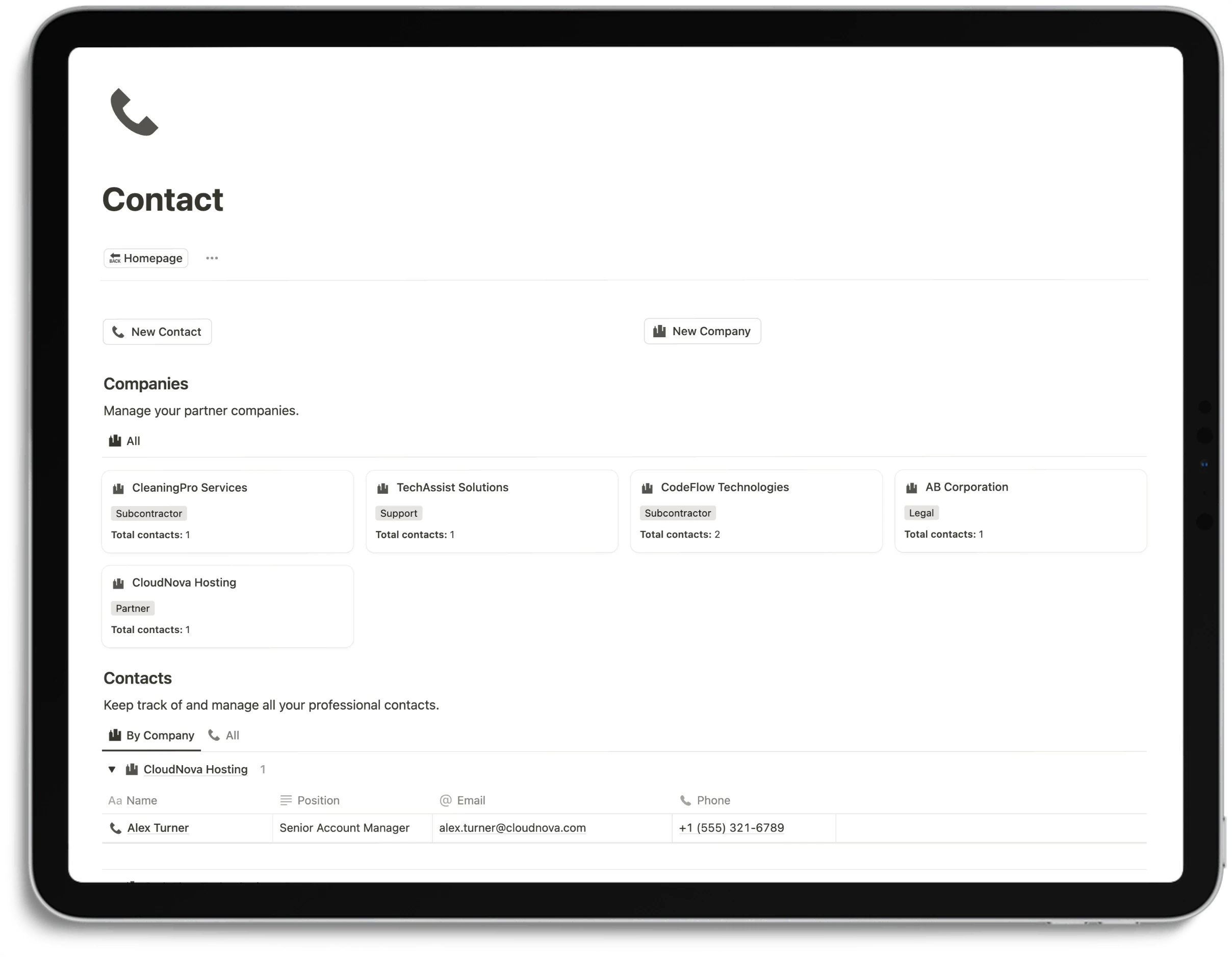 Notion Business Sytem - Contact 