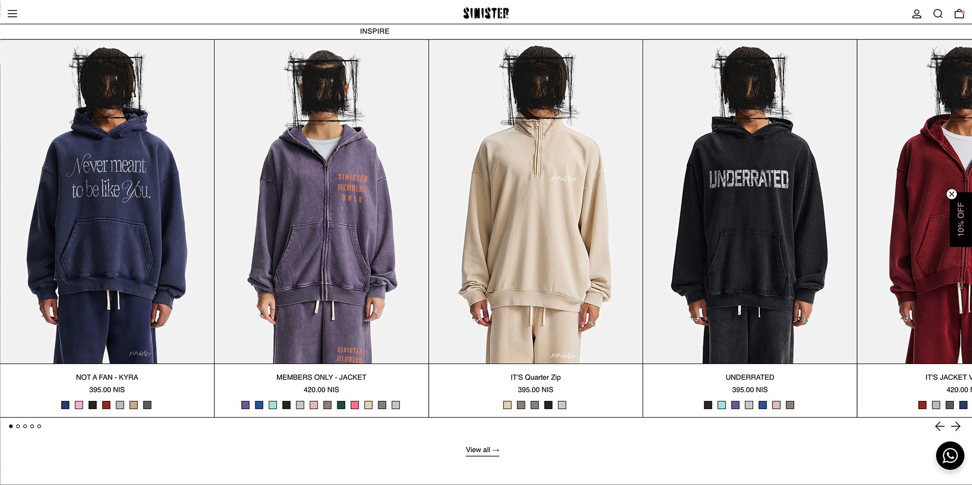 models on the shopify website