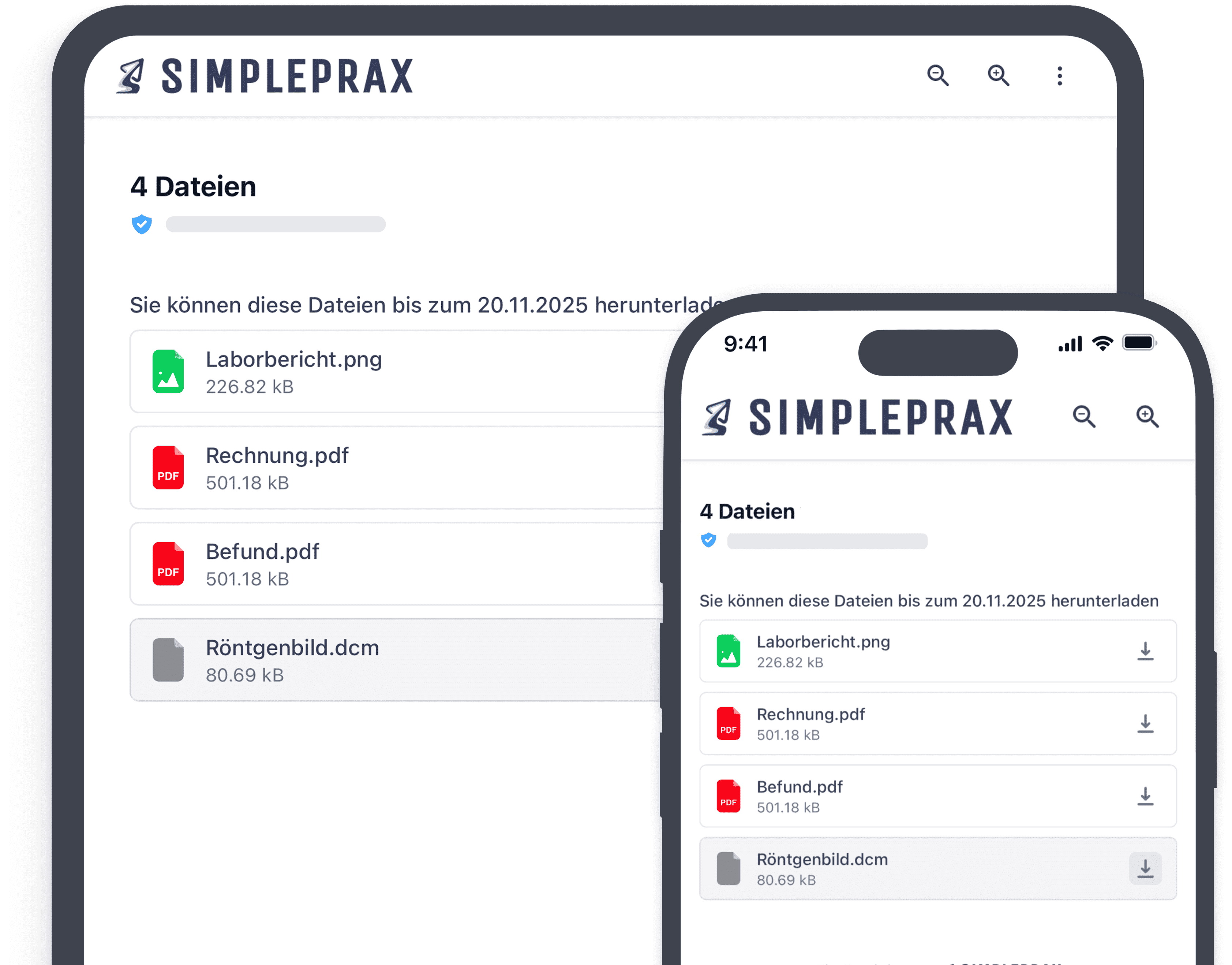 Beispielbild wie Downloads für den Patienten auf dem Handy und Tablett aussehen