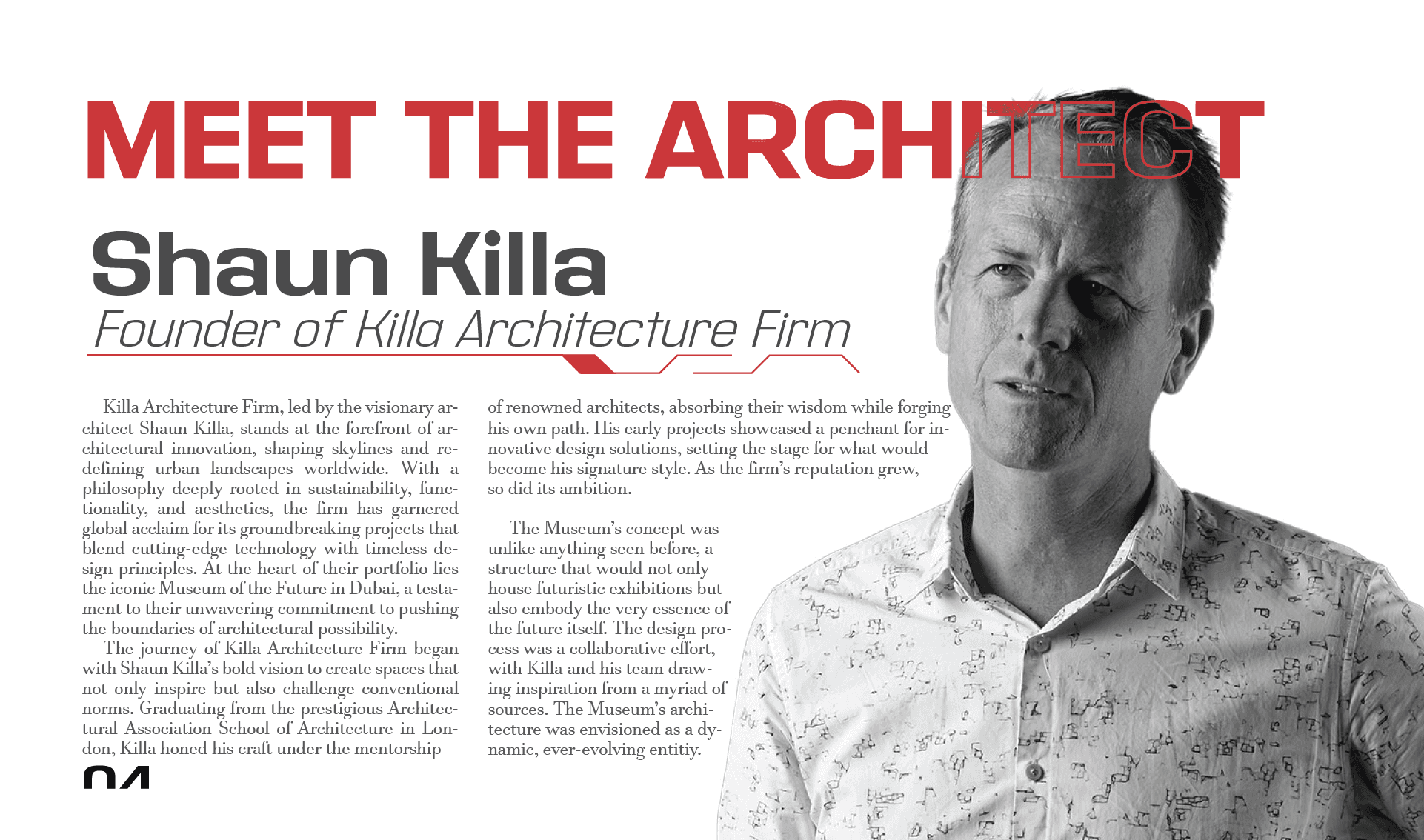 Layout Titled "Meet the Architect" featuring Shaun Killa - pg 4