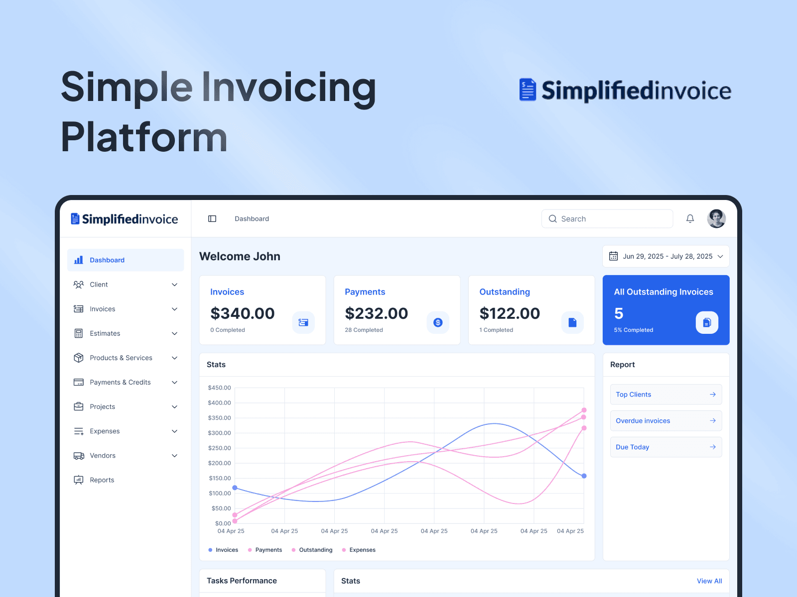 SaaS platform that helps businesses streamline invoicing, and this project focused on refreshing its main dashboard