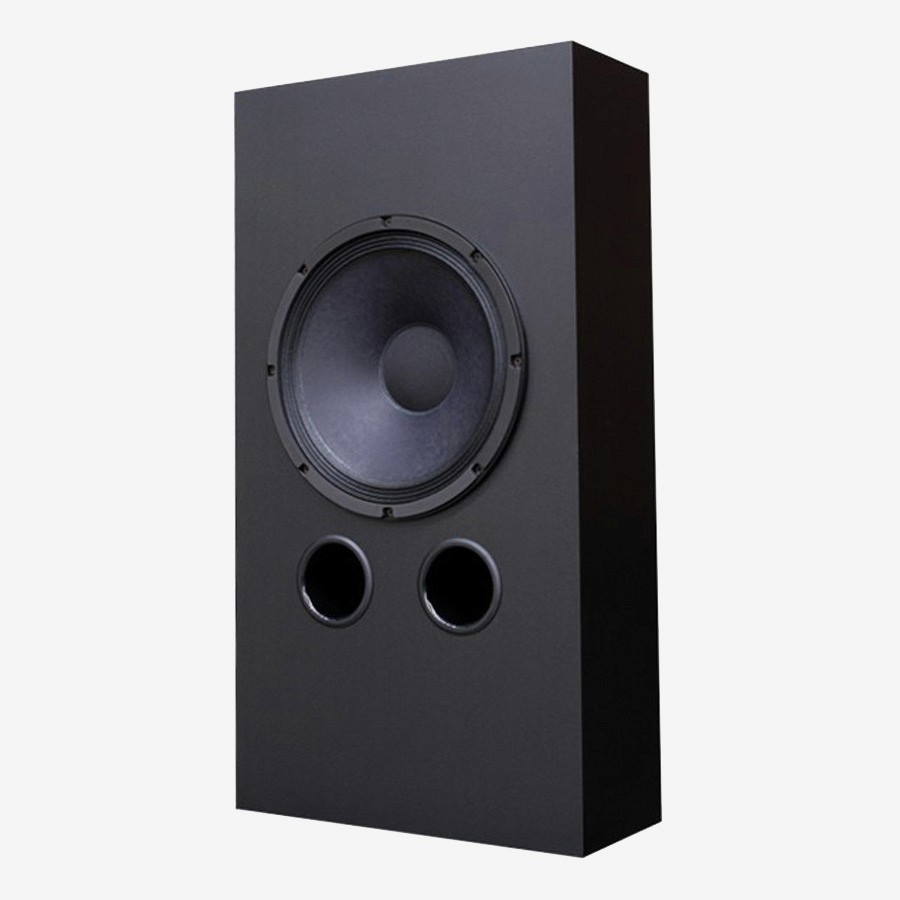 Black speaker with one large woofer and two smaller ports.