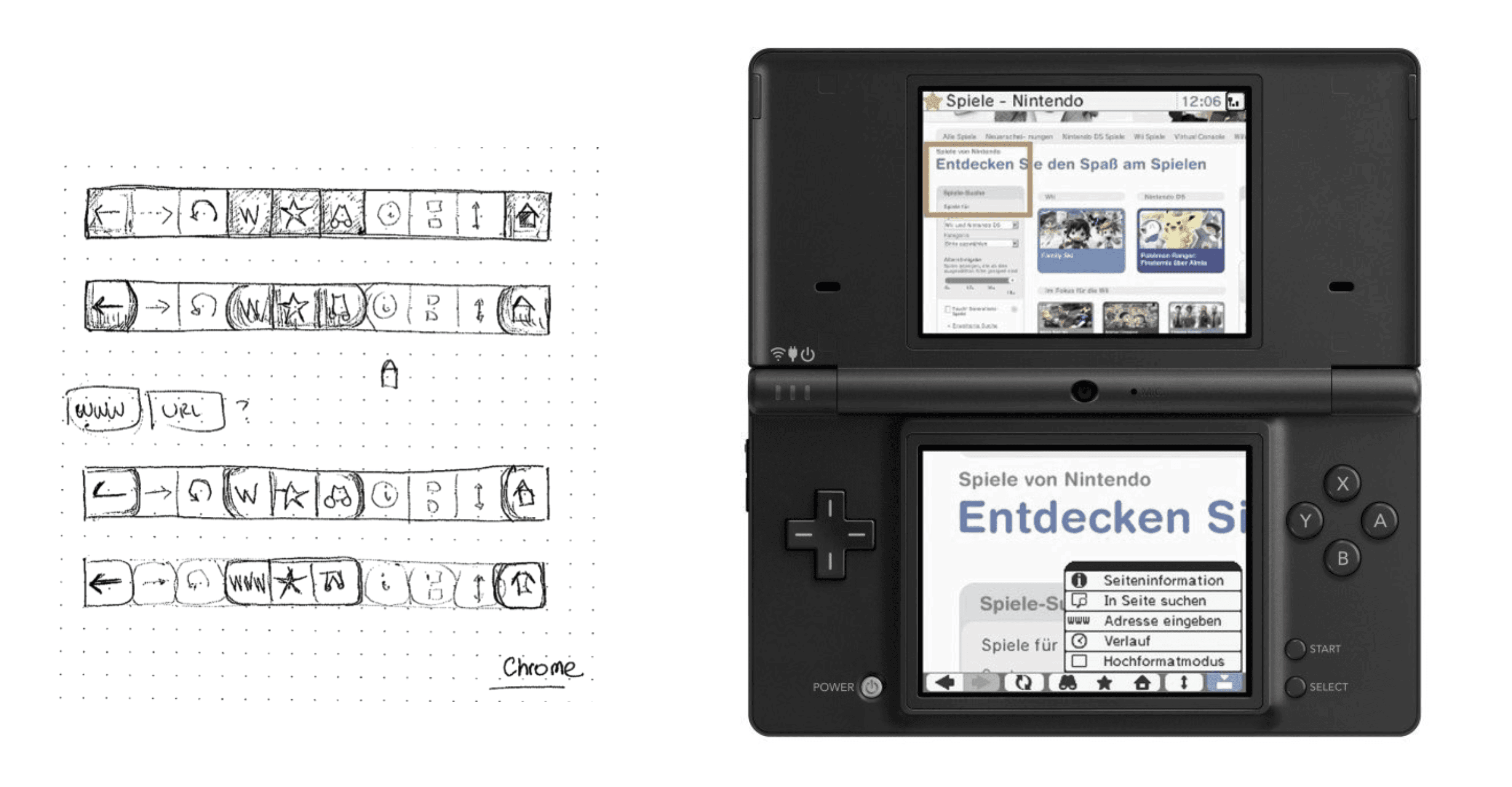 First draft of the menu and implemented version next to it