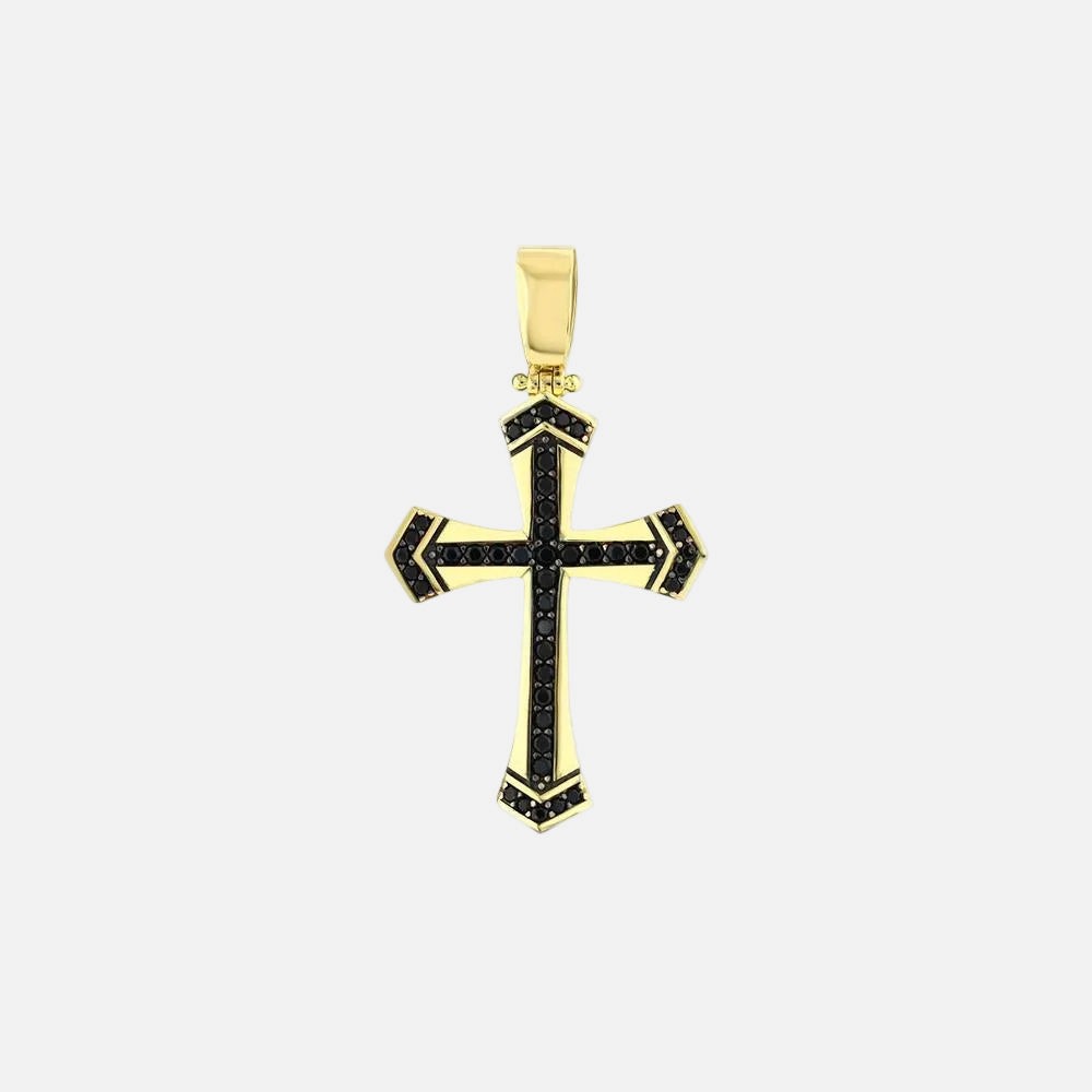 Assos Pırlanta 14 Ayar Altın Siyah Taşlı Erkek Haç Kolye Ucu