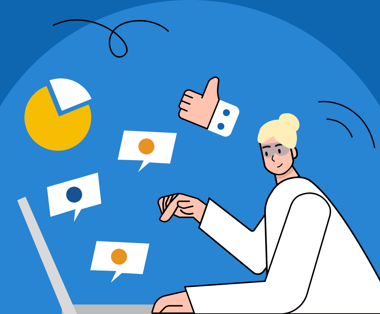 Illustration representing a B2B content marketing service, focused on creating and distributing valuable content.