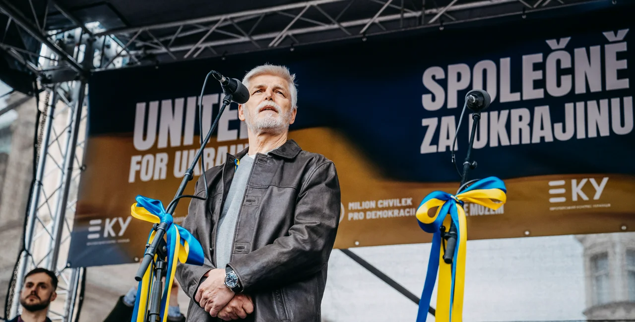 Petr Pavel speaking at a Ukraine solidarity rally in Prague.