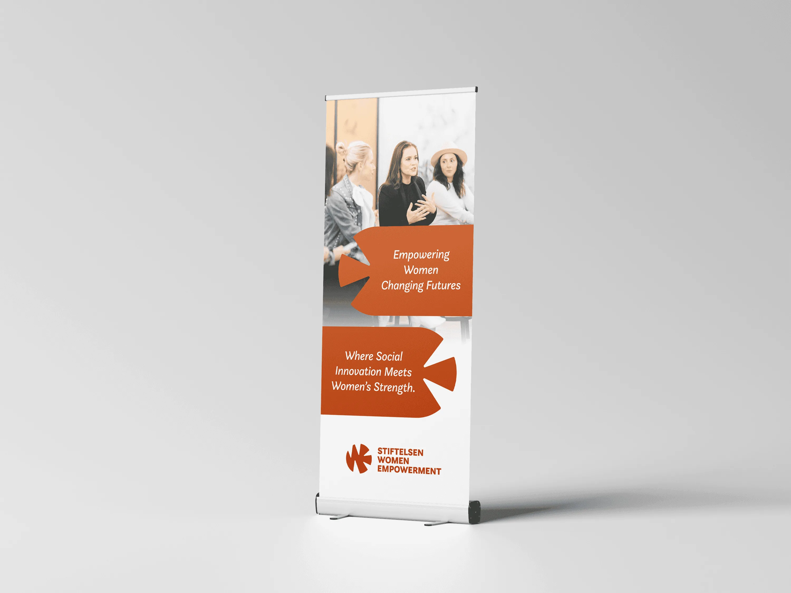 rollup banner for stiftelsen WE, mockup