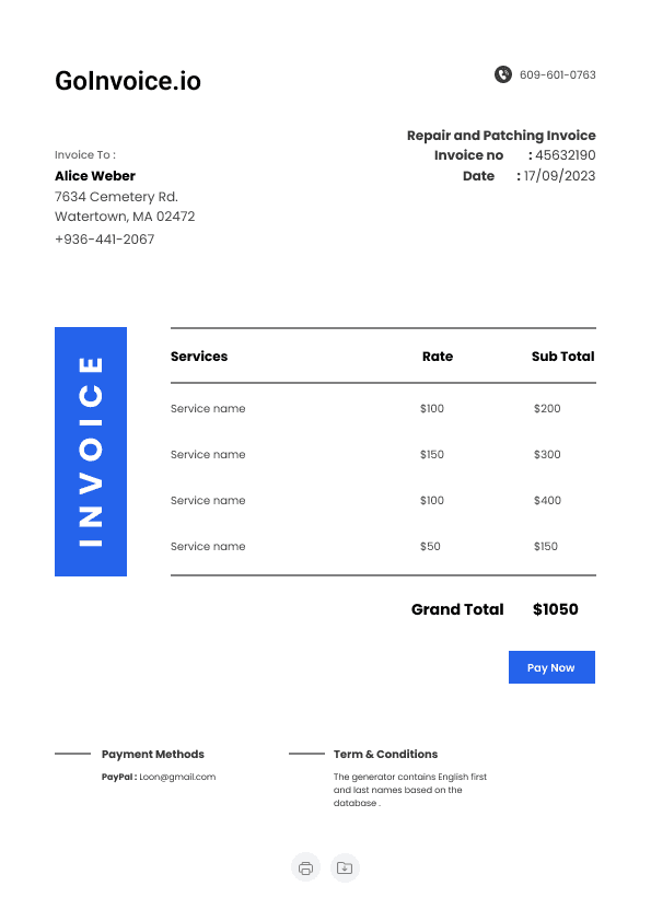 Repair and Patching Invoice