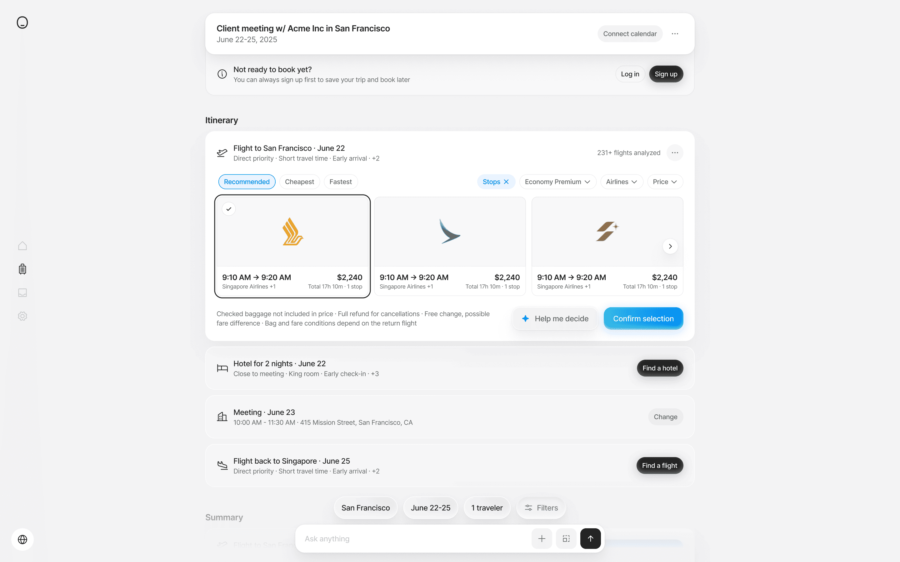 Business Travel – Itinerary Planner
