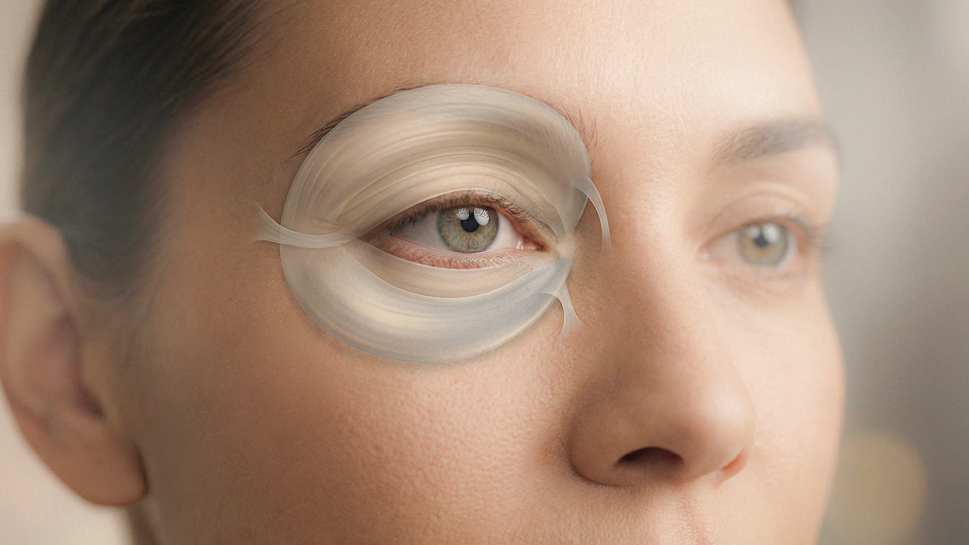Análise da região periorbital com foco na anatomia dos músculos ao redor dos olhos, destacando estrutura facial e estratégias de rejuvenescimento na harmonização facial