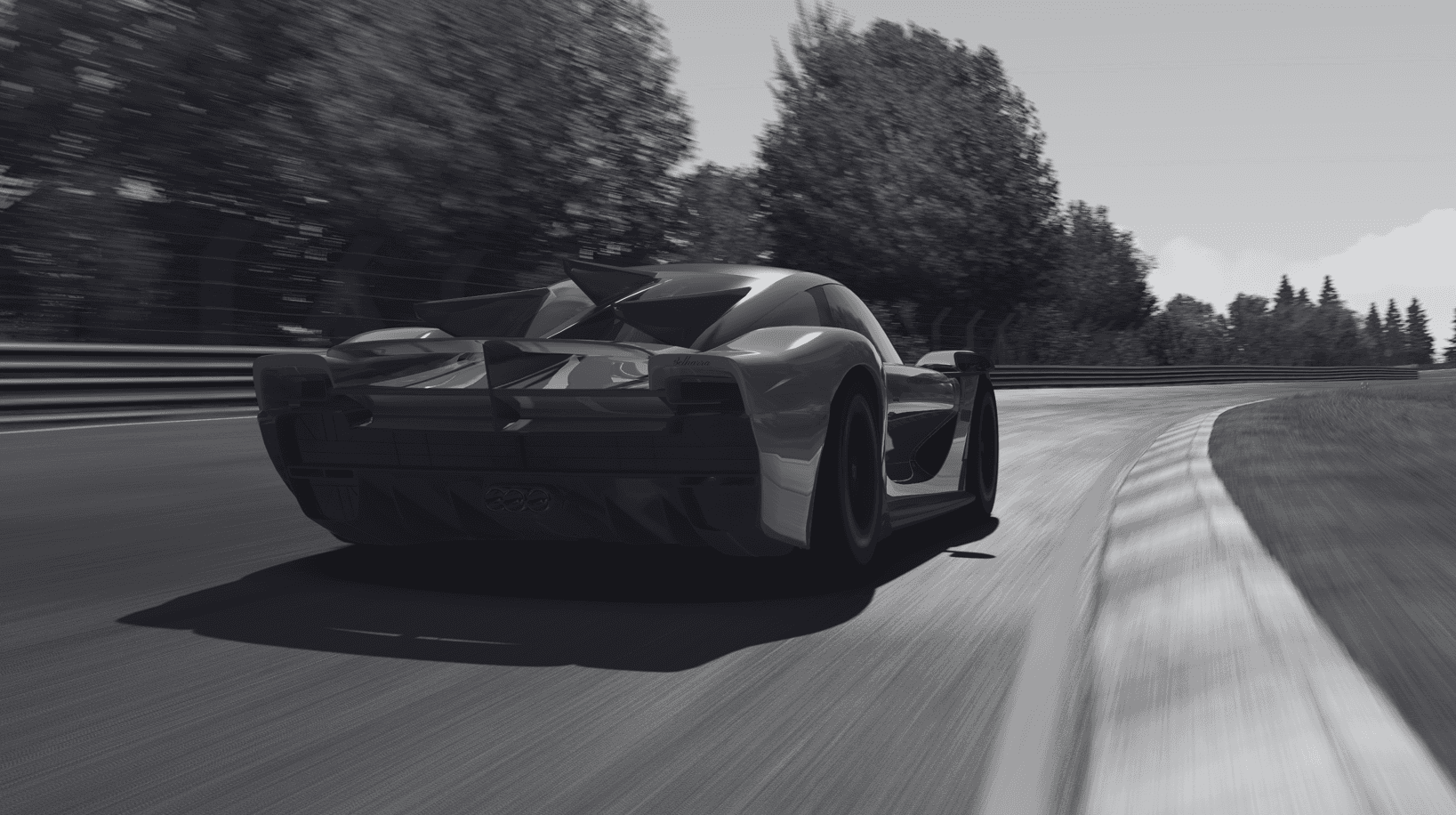 Boutin Belharra 3D Black and white supercar driving 3/4 back view Nurburgring Nordshleife boutin automobile