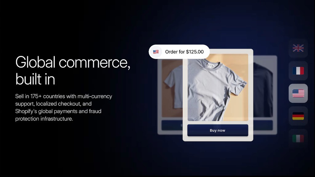 Shopify global commerce with multi-currency checkout across 175+ countries