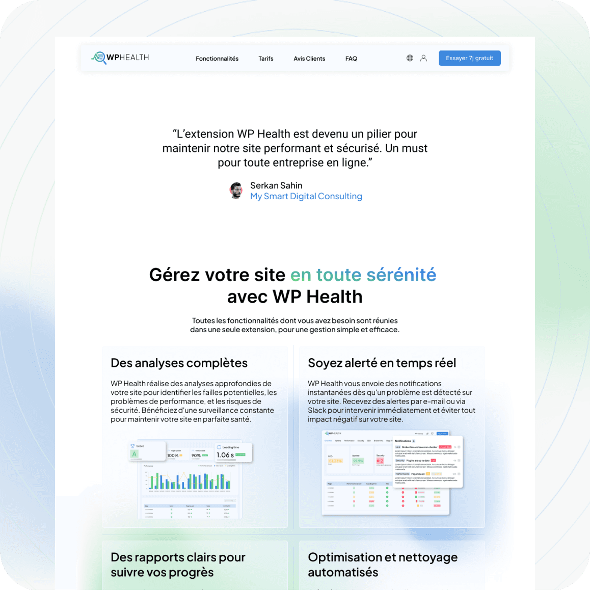 Design UX landing page SaaS WP-Health — structure conversion et lisibilité, Mélanie Depré