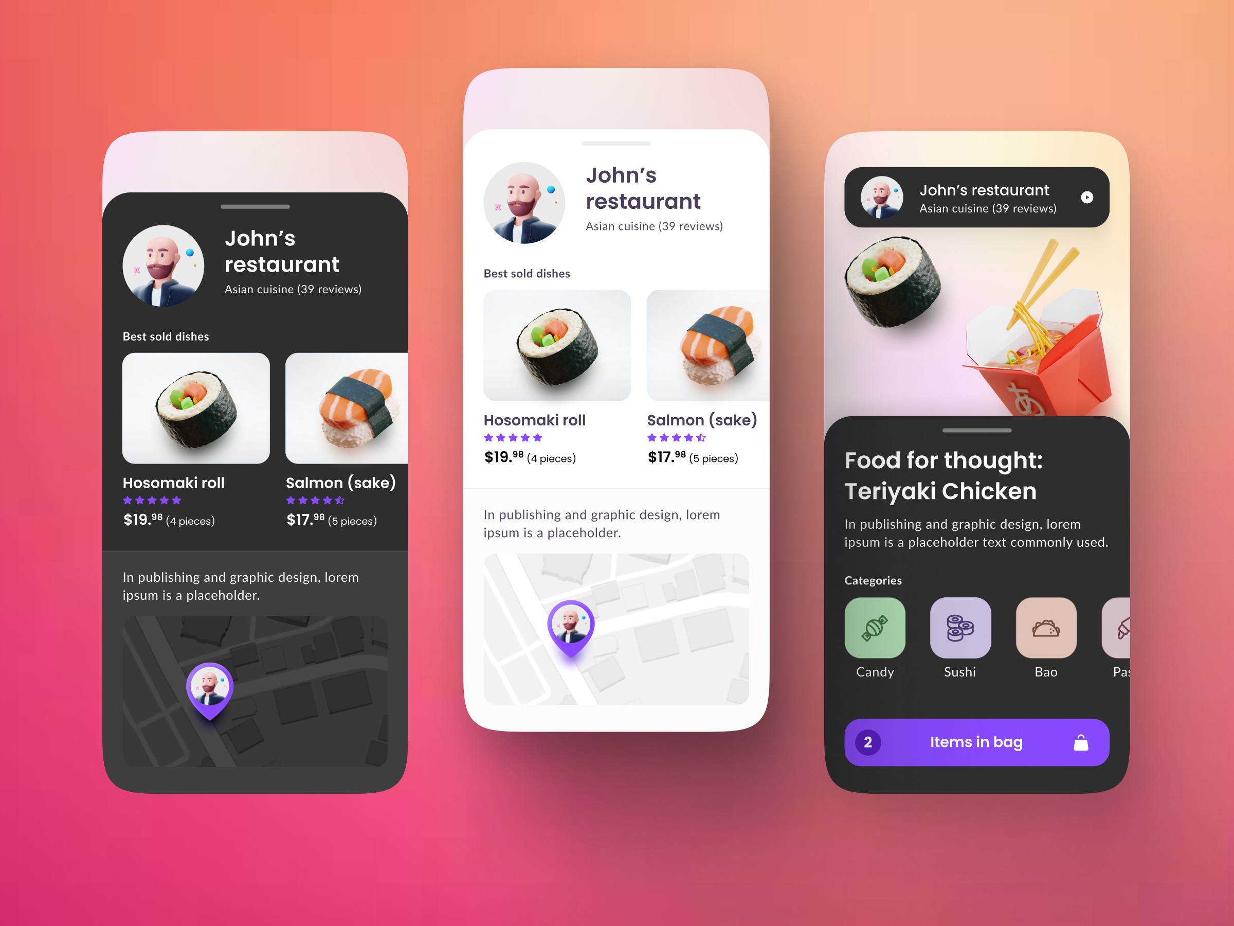 restaurant mobile app ui ux sushi asian cuisine freebie