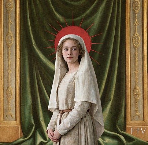 Sacred artwork by Faith and Verse. © Faith and Verse, 2026. All rights reserved. Portrait of Saint Godelieve of Gistel, virgin and martyr, shown veiled before green drapery with a red martyr halo.