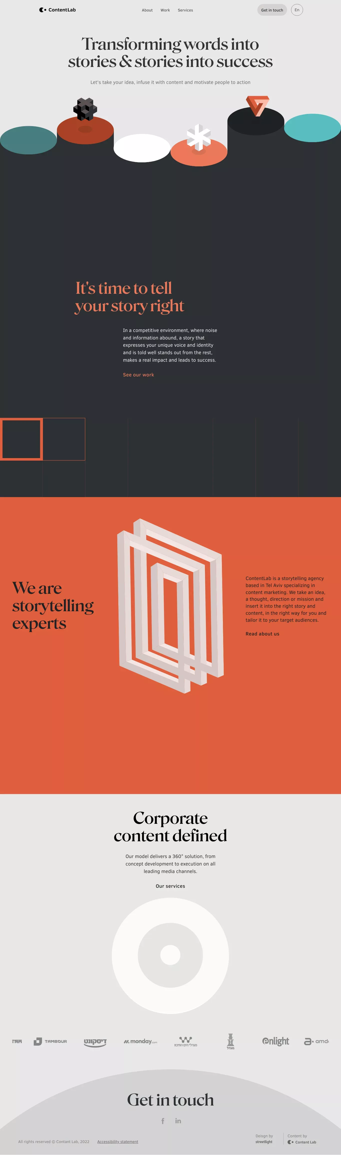 Content lab portfolio page screenshot showcasing Marketing and Writing design