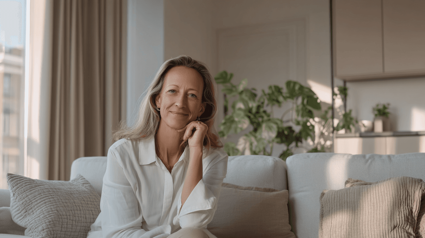 Gründerin von SilentAngels® in einem ruhigen, lichtdurchfluteten Zuhause – kompetente, herzliche Ansprechperson für Pflege-, Concierge- und Haushaltsservices.