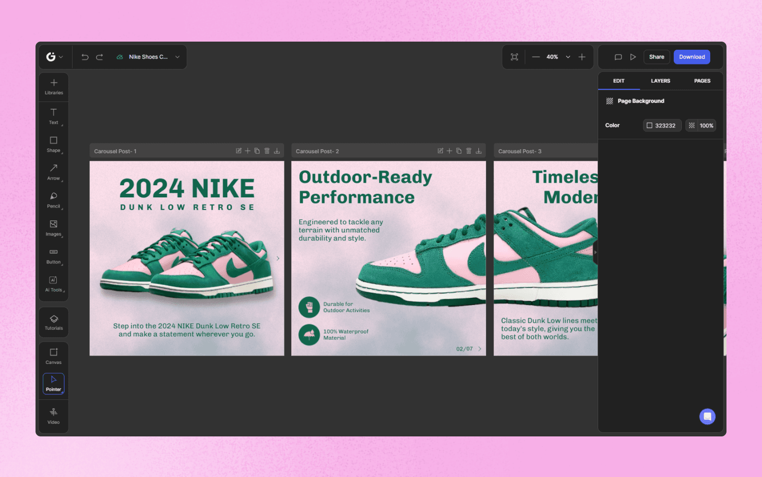 editable Nike Carousel template in Glorify