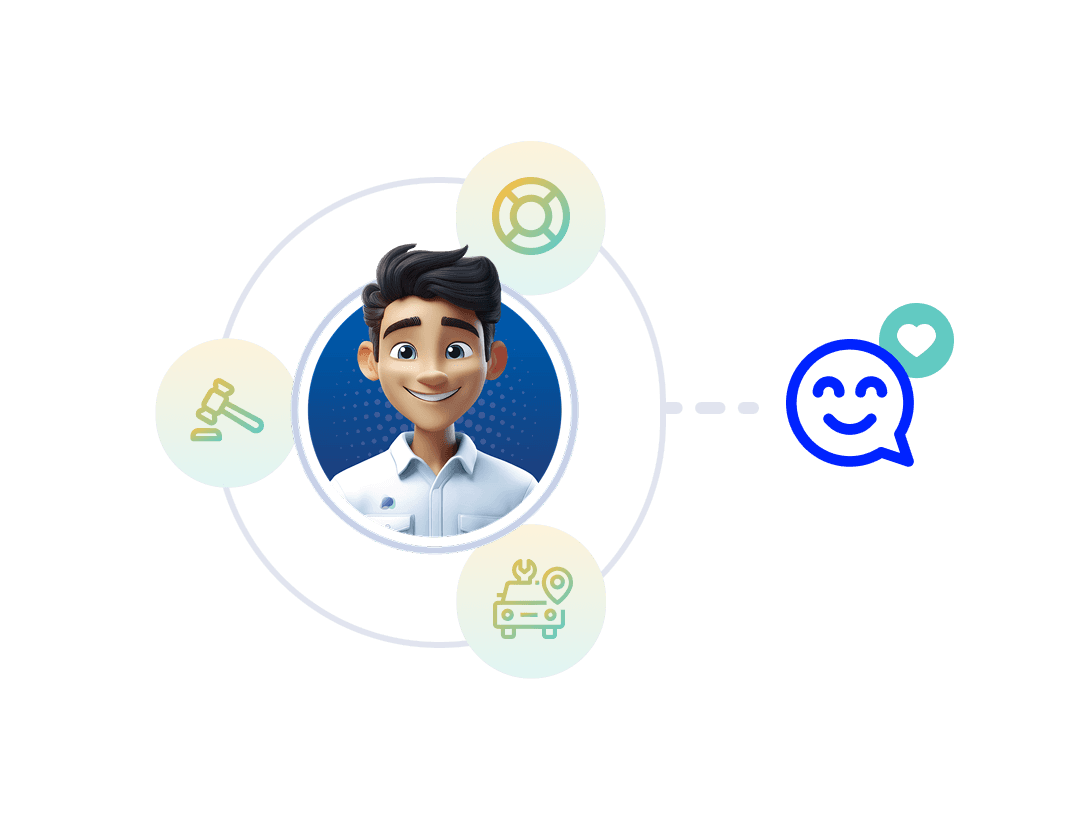 An AI agent avatar, circled, is surrounded by smaller images that represent it's skill and capabilties. Adjacent is an image that represents their output - re-engagement