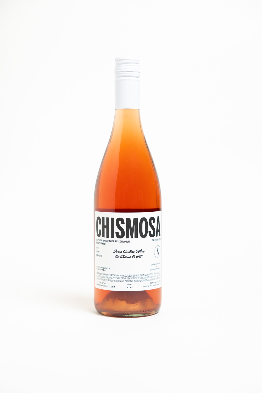 Rosé wine bottle product photography on white background for beverage packaging