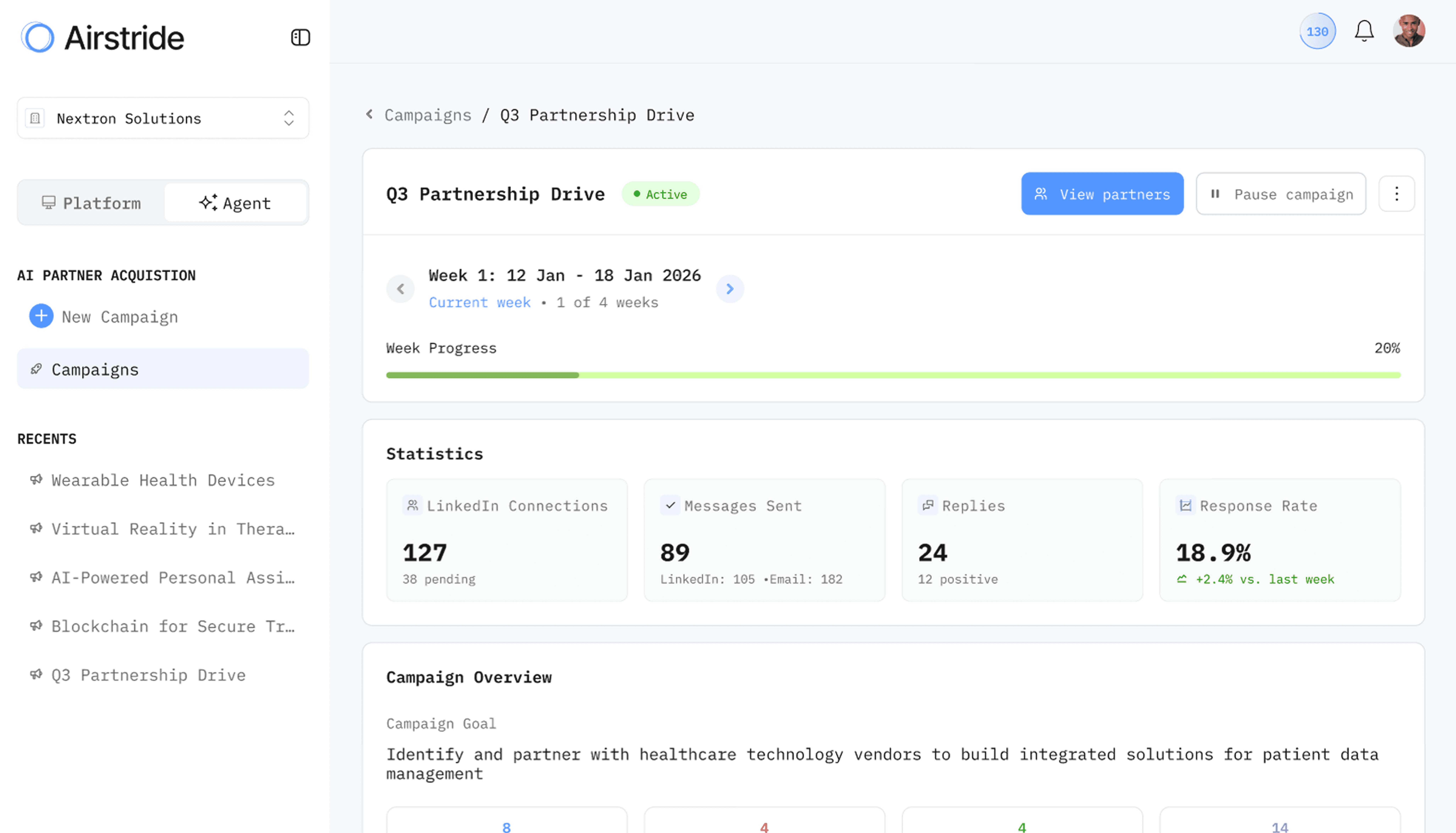 Airstride AI Partner Acquisition Dashboard.