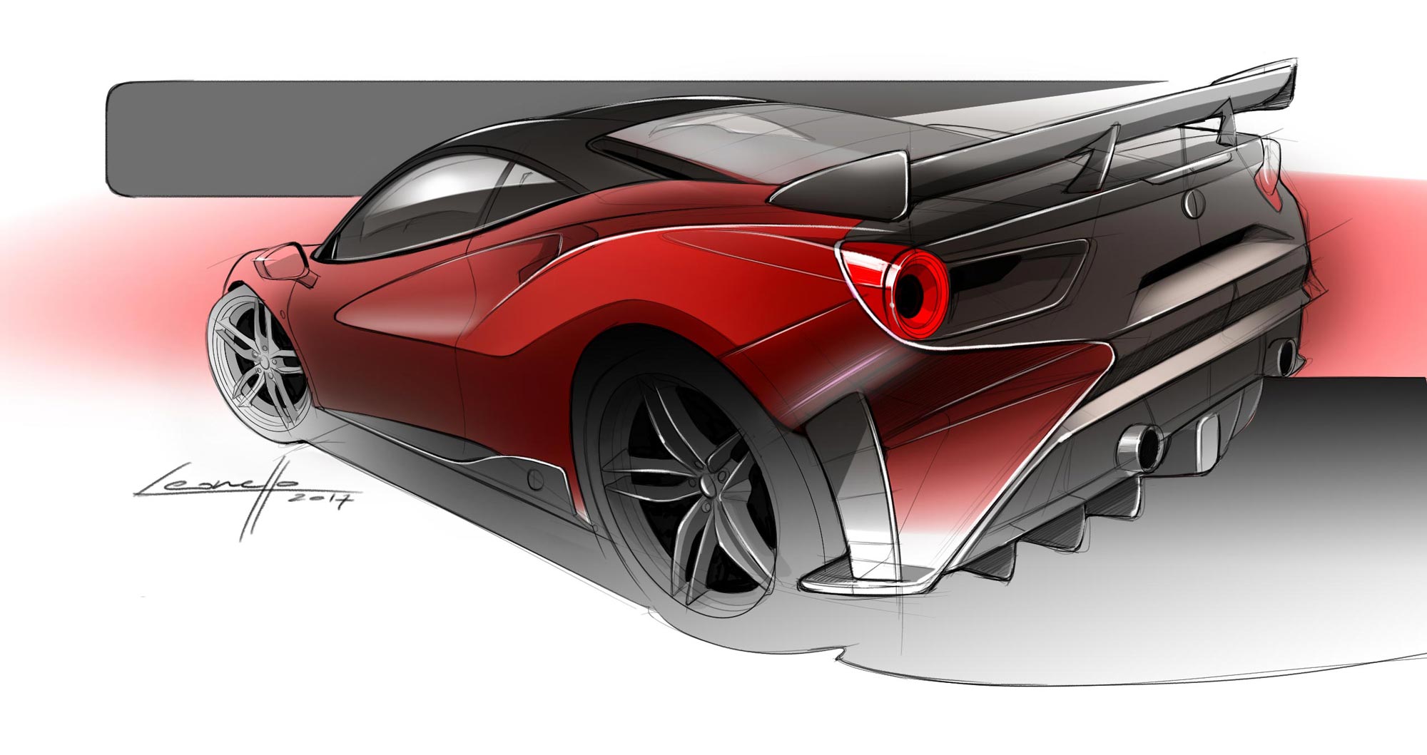 Sketch from the design process of the Pogeo F+, 3/4 rear view