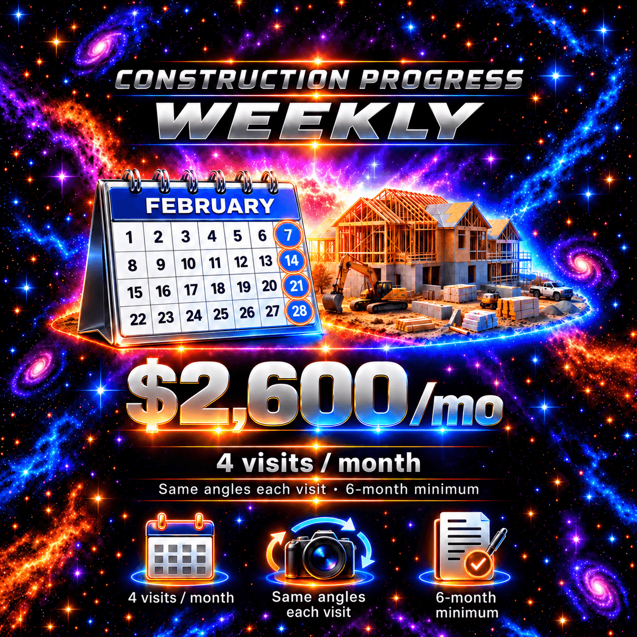 Weekly Progress pricing artwork; illustrated promotional imagery.