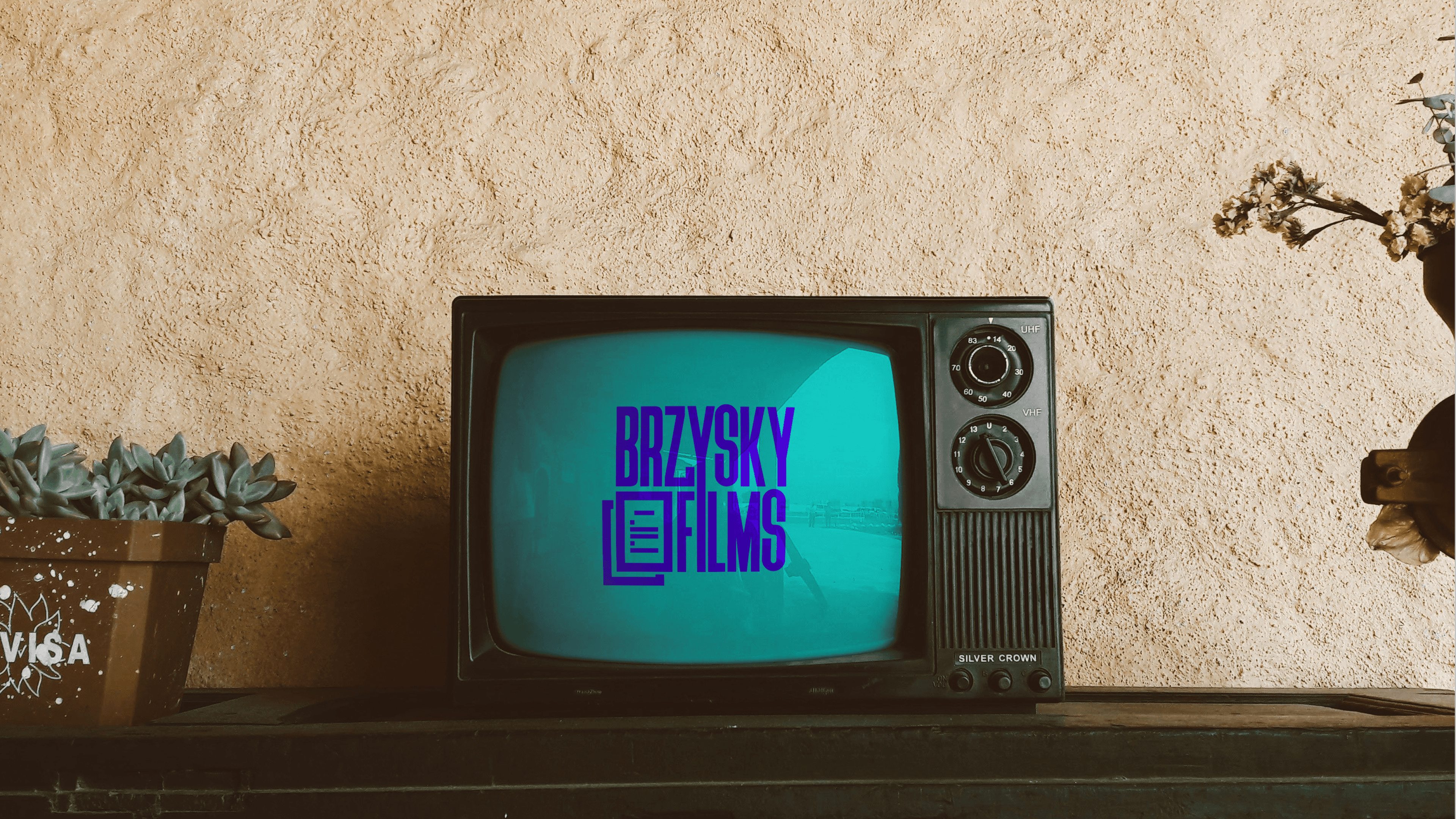 Old television with a logo
