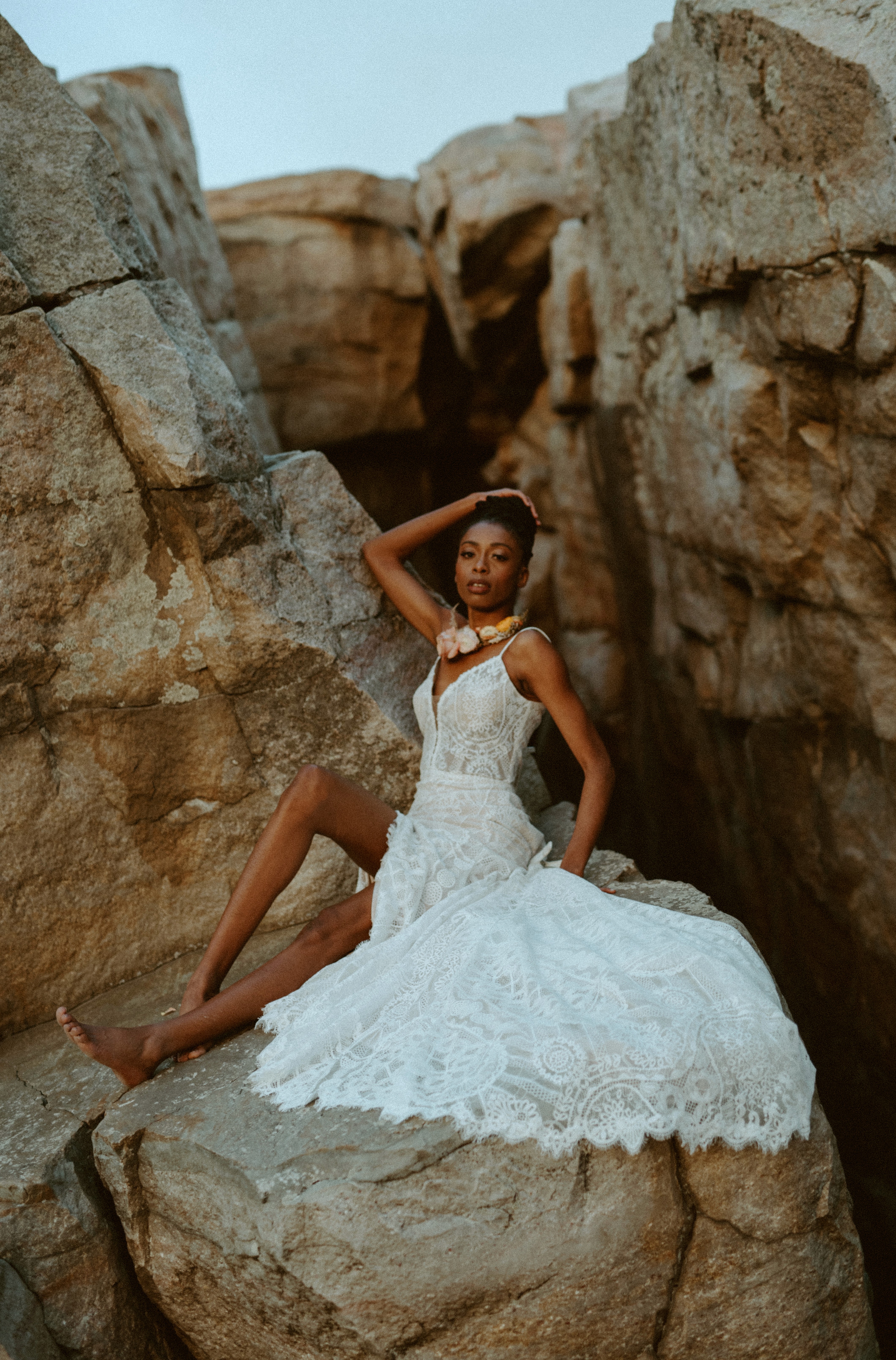 Wide shot of Hadiza in a wedding gown for bridal magazine