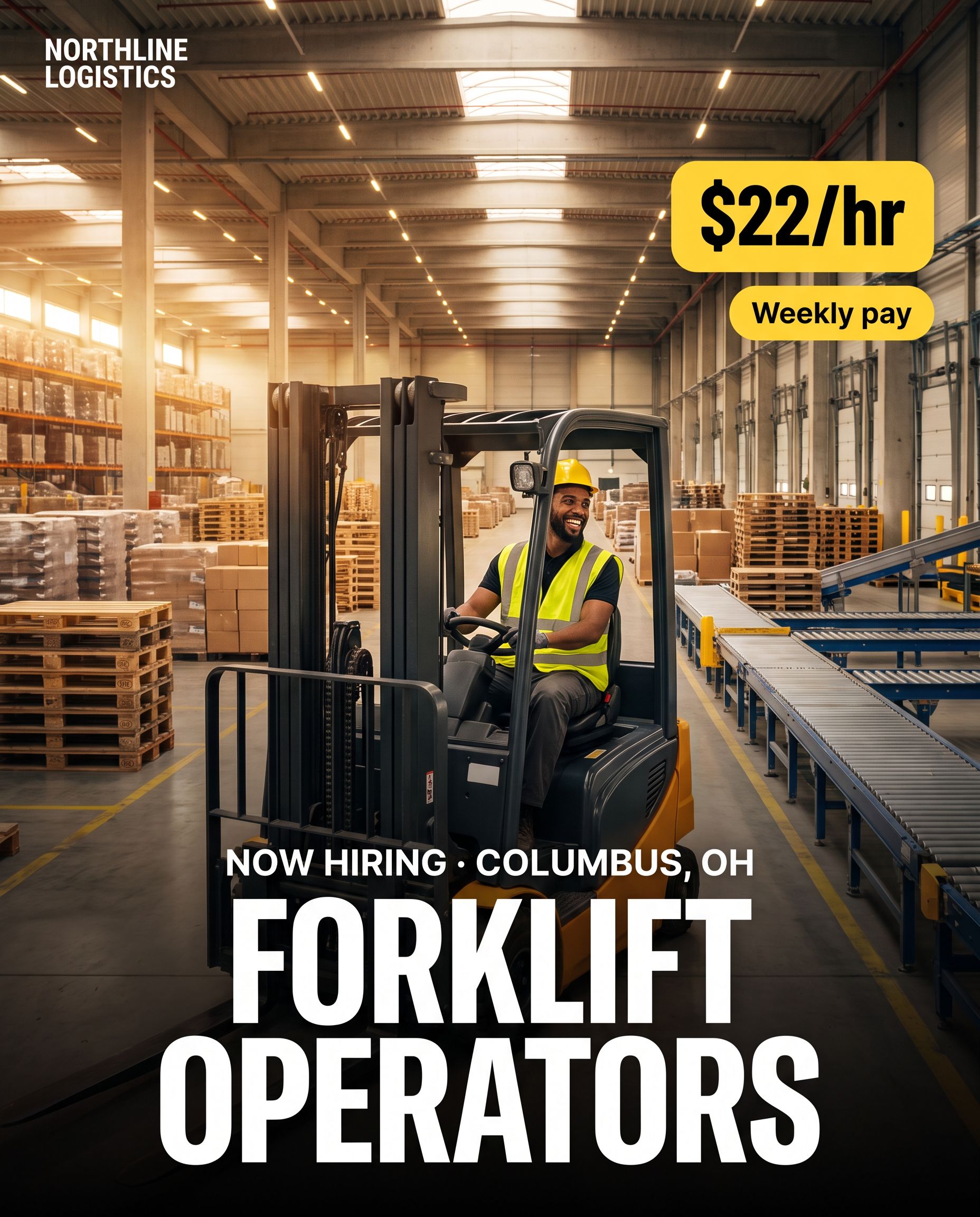 Forklift Operator job ad, Columbus, OH, $22/hr