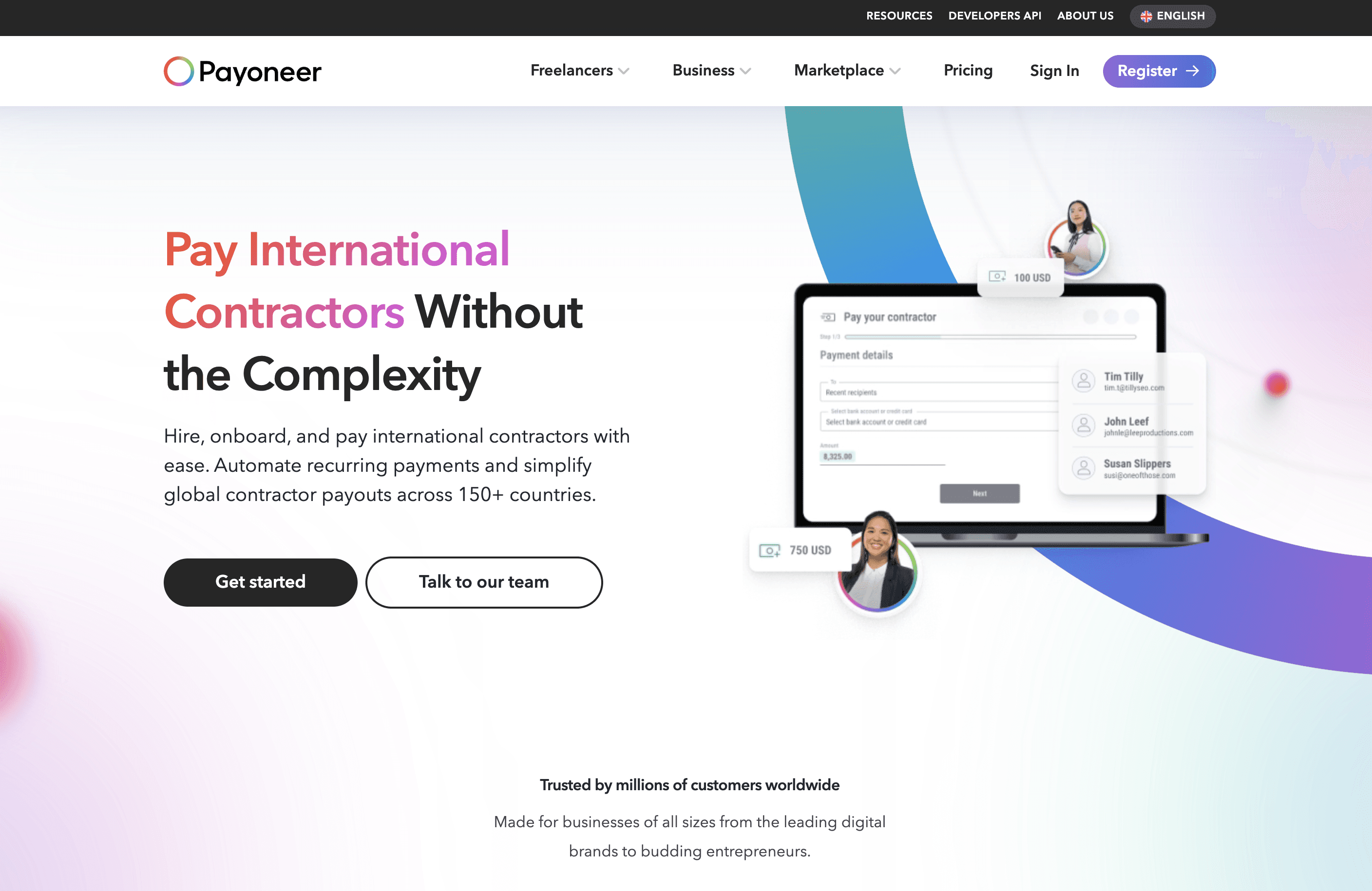 payoneer payouts landing page