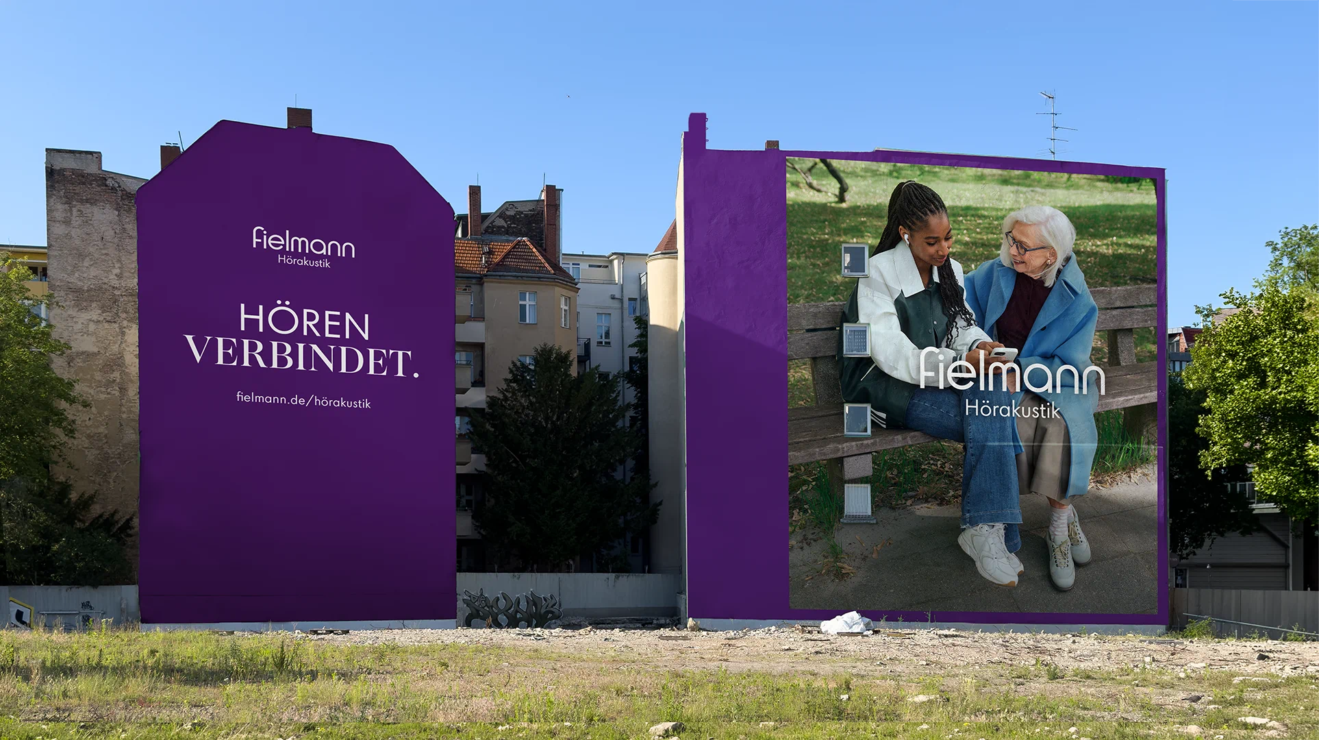 Large-scale outdoor advertising for Fielmann Hearing Care promoting the ‘Hearing Connects’ brand platform.