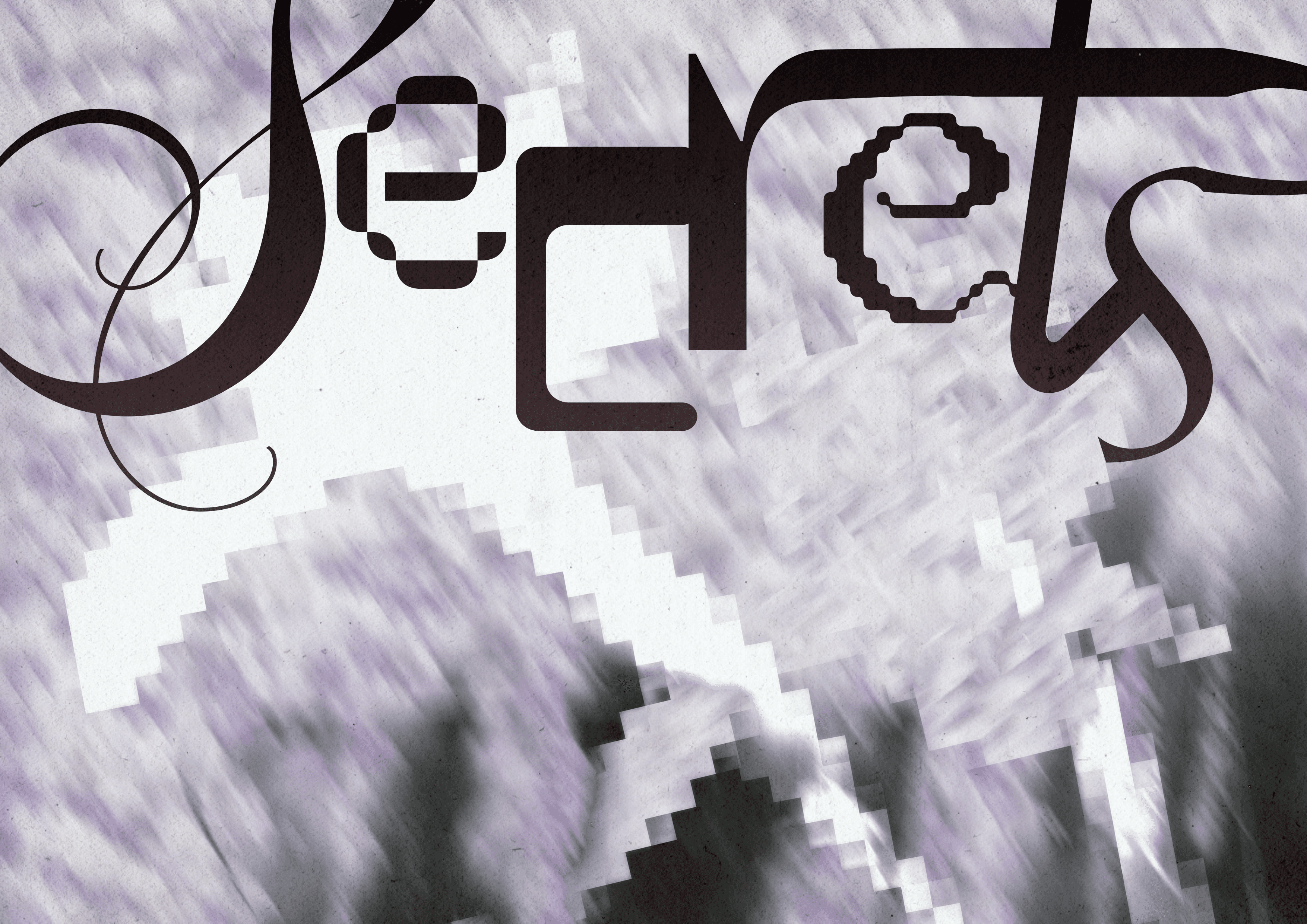 Secrets written on top of a purple background with a pixelated flower graphic