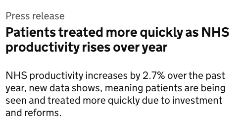 Screenshot of GOV.UK article on NHS productivity improvements citing TORTUS