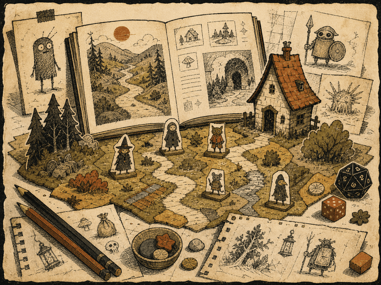 Hand-drawn game-map card for Radhouse RPG