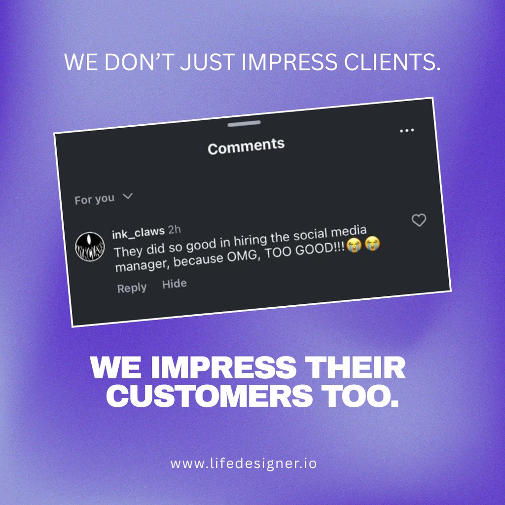 Testimonial of Life Designer interface on a purple background screen