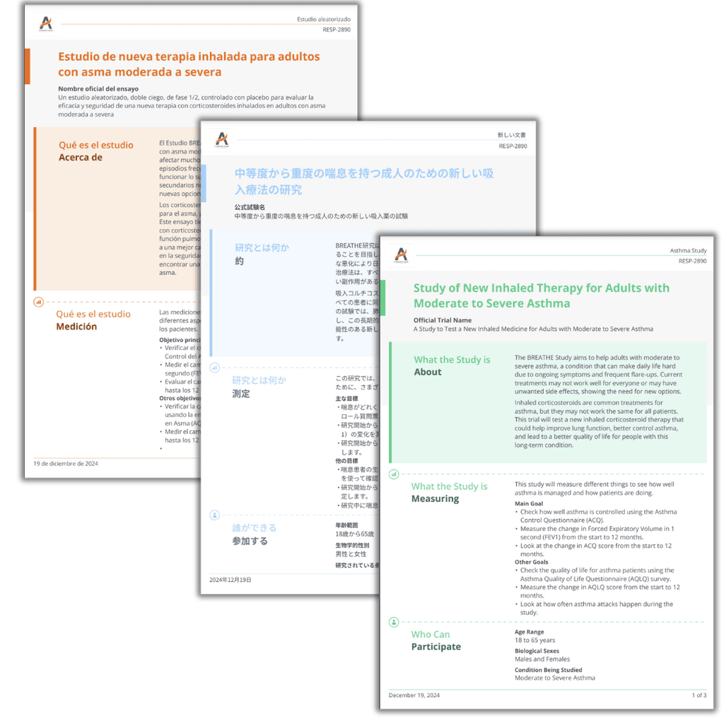 Three documents written in three different languages