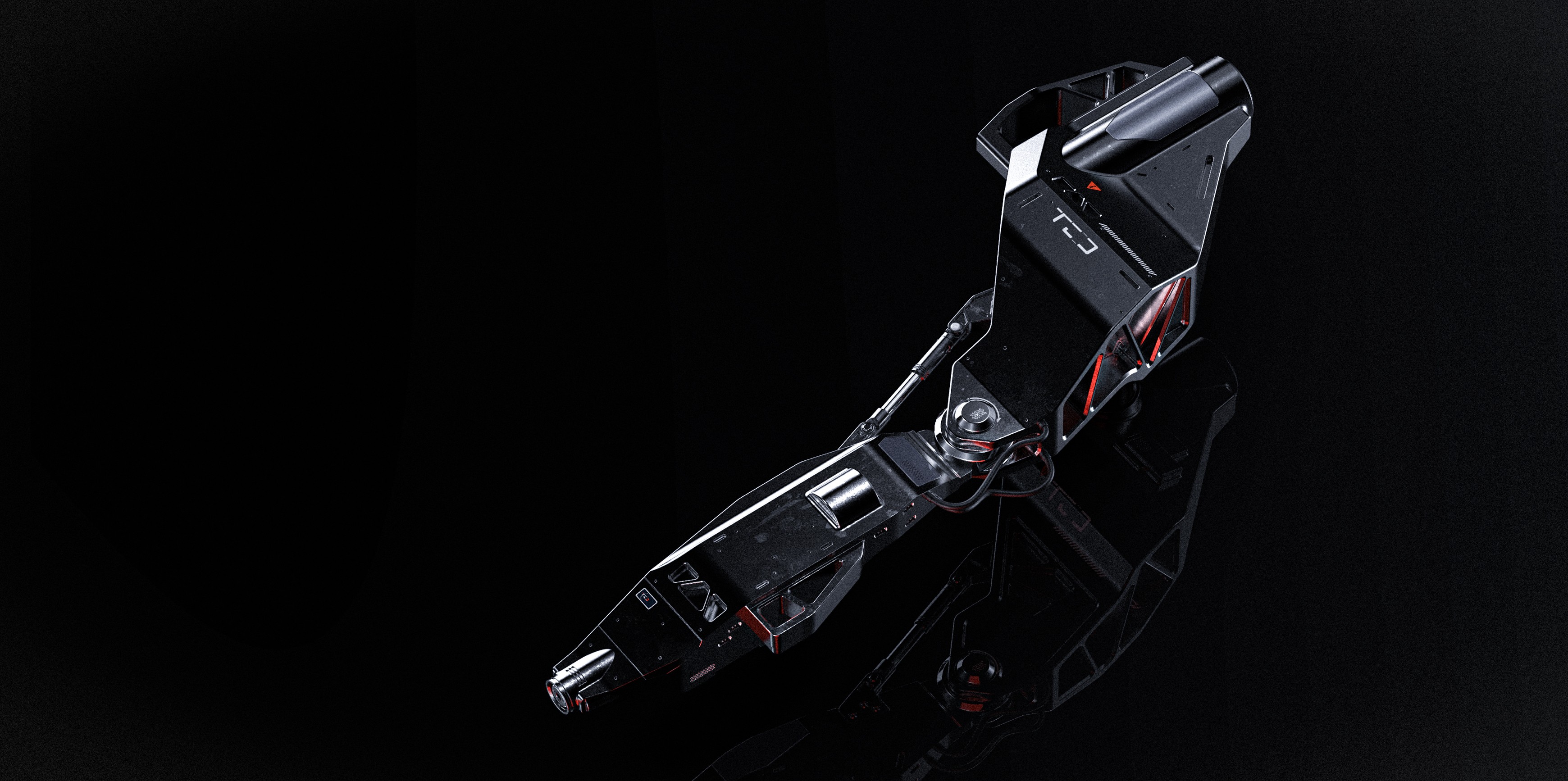 Black cosmetic product bottle against a dark background