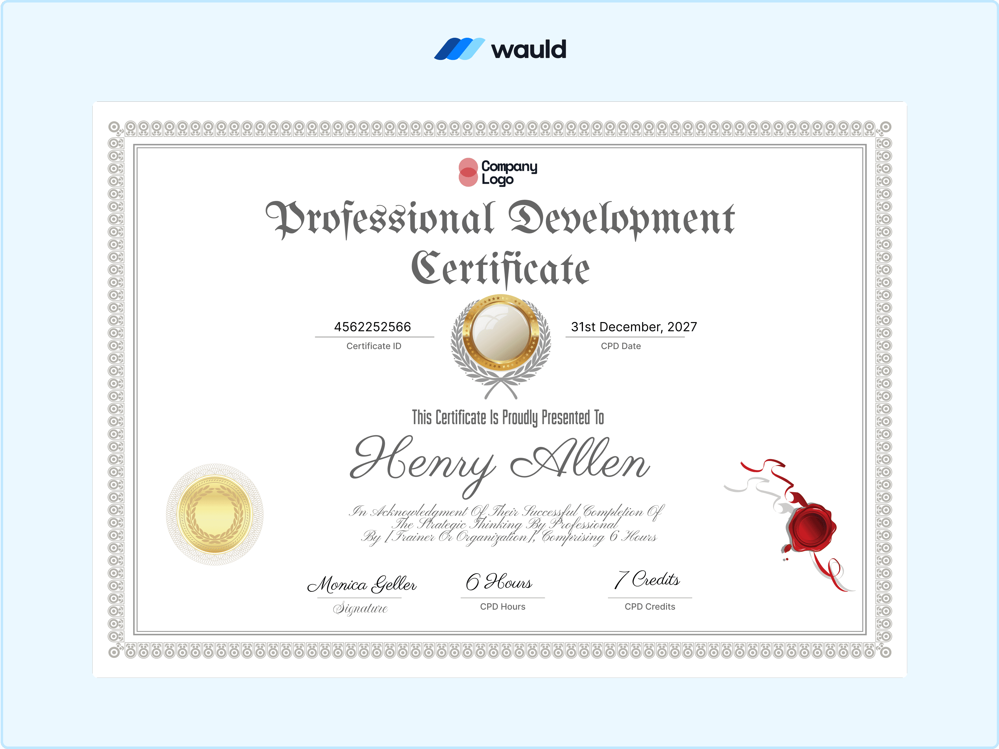 Wauld - Sleek CPD certificate template