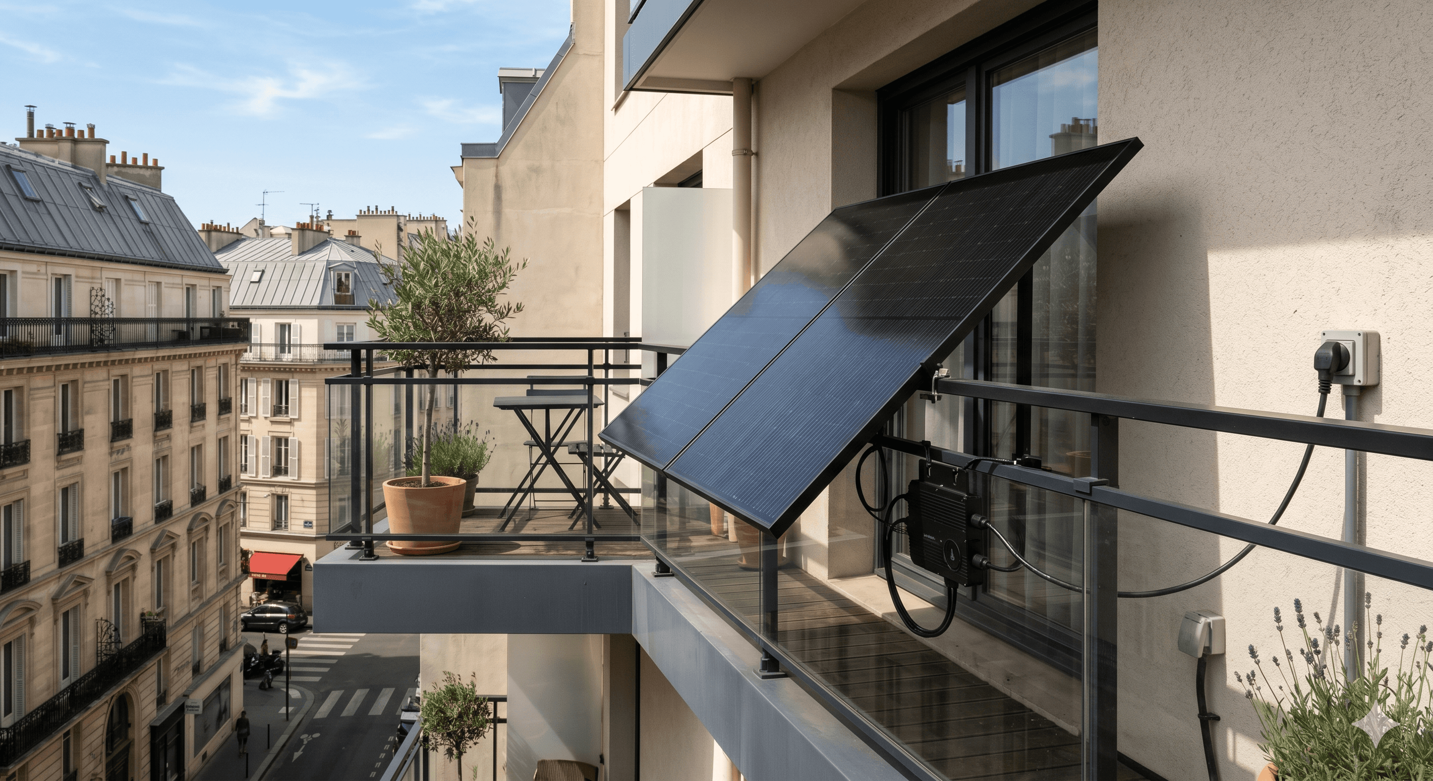 photo de panneaux solaires plug & play sur un terrasse