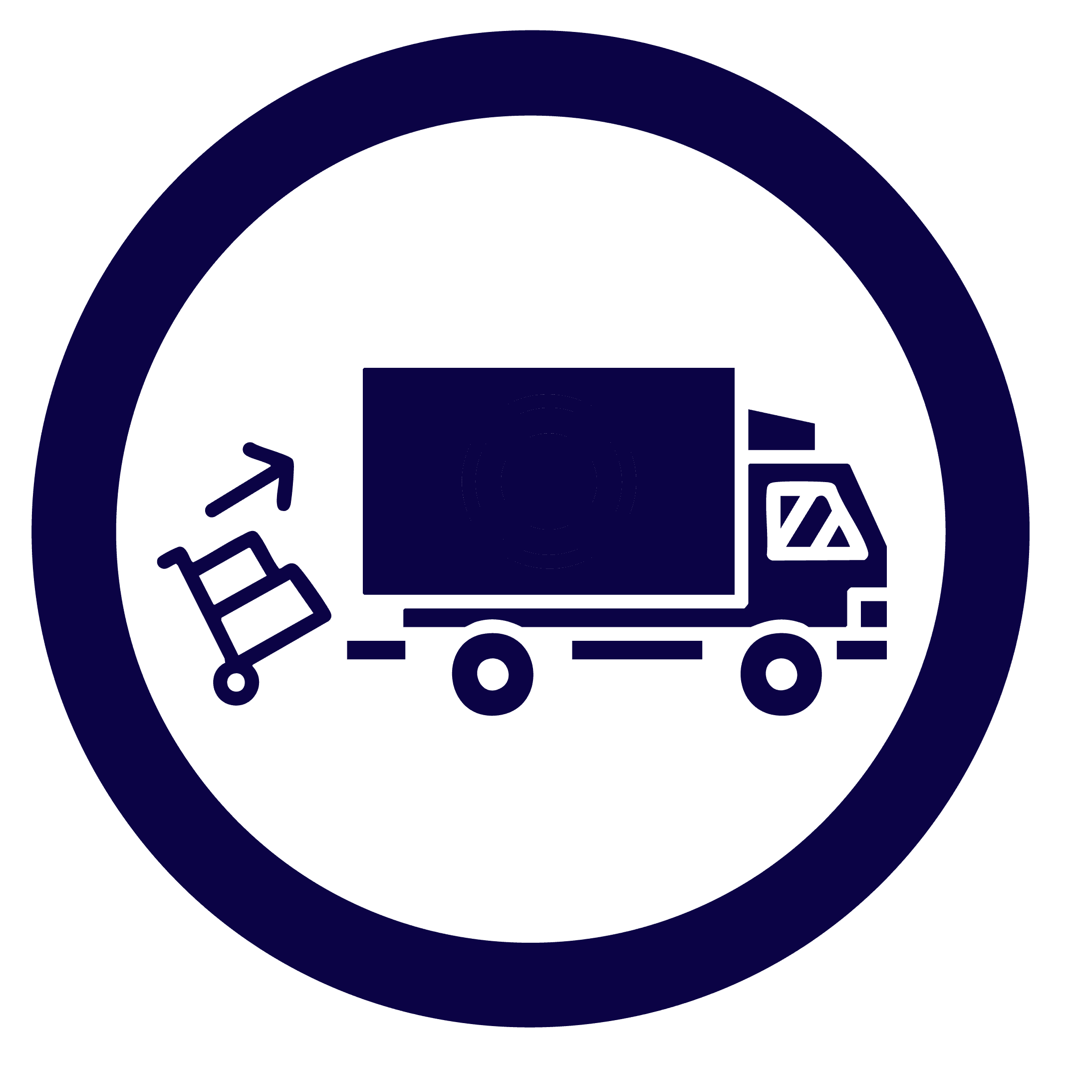 circle icon in blue of a truck being loaded from the back