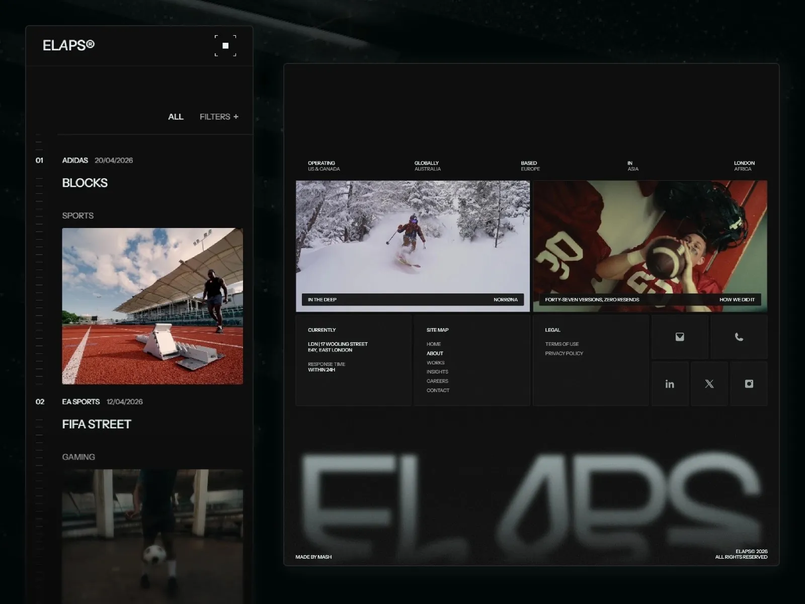 Sports-themed website interface with athlete images and navigation panels.