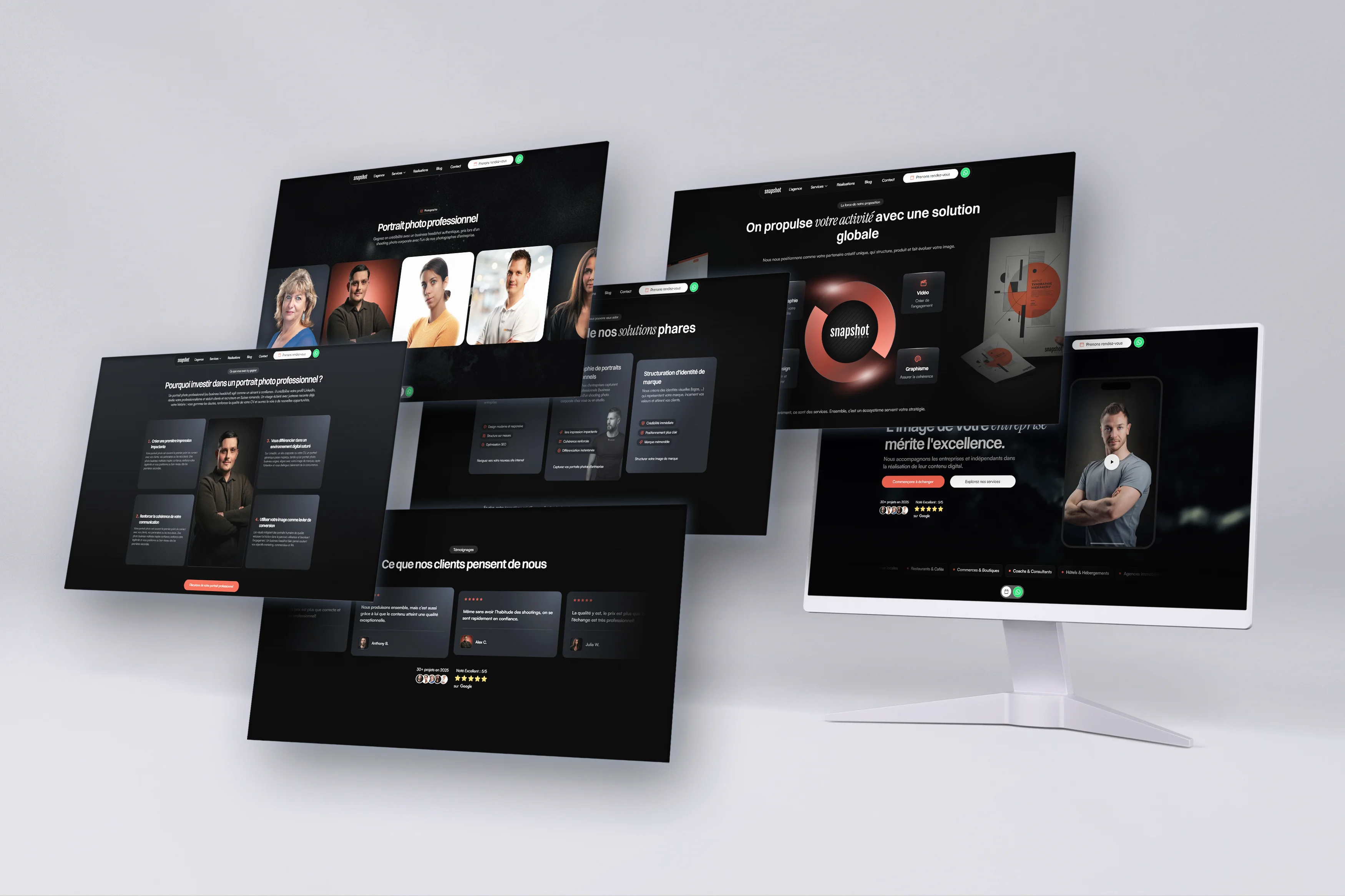 Création de site web professionnel affiché sur ordinateur, tablette et mobile